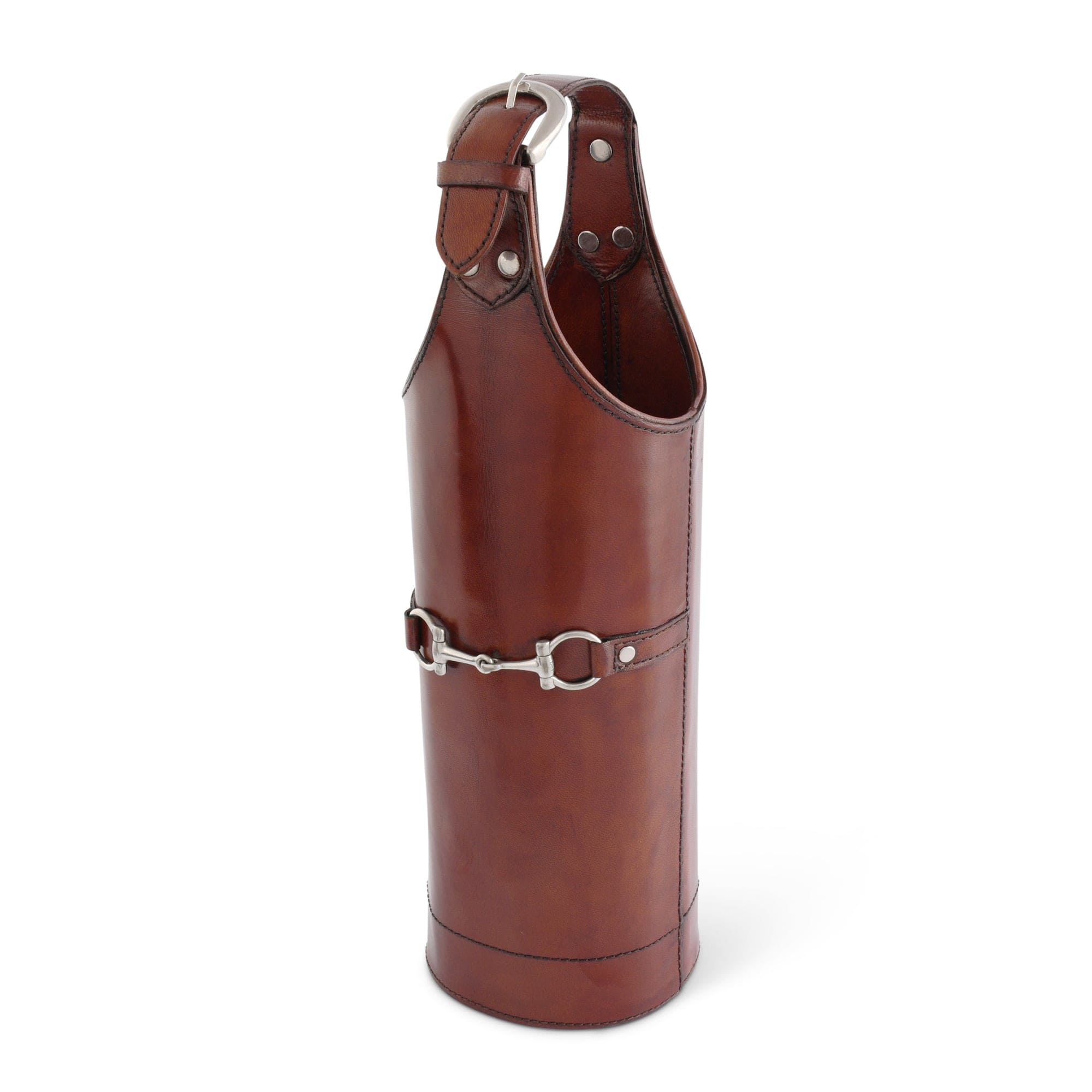 Vagabond House Equestrian Premium Genuine Leather Bit Single Wine Bottle Carrier