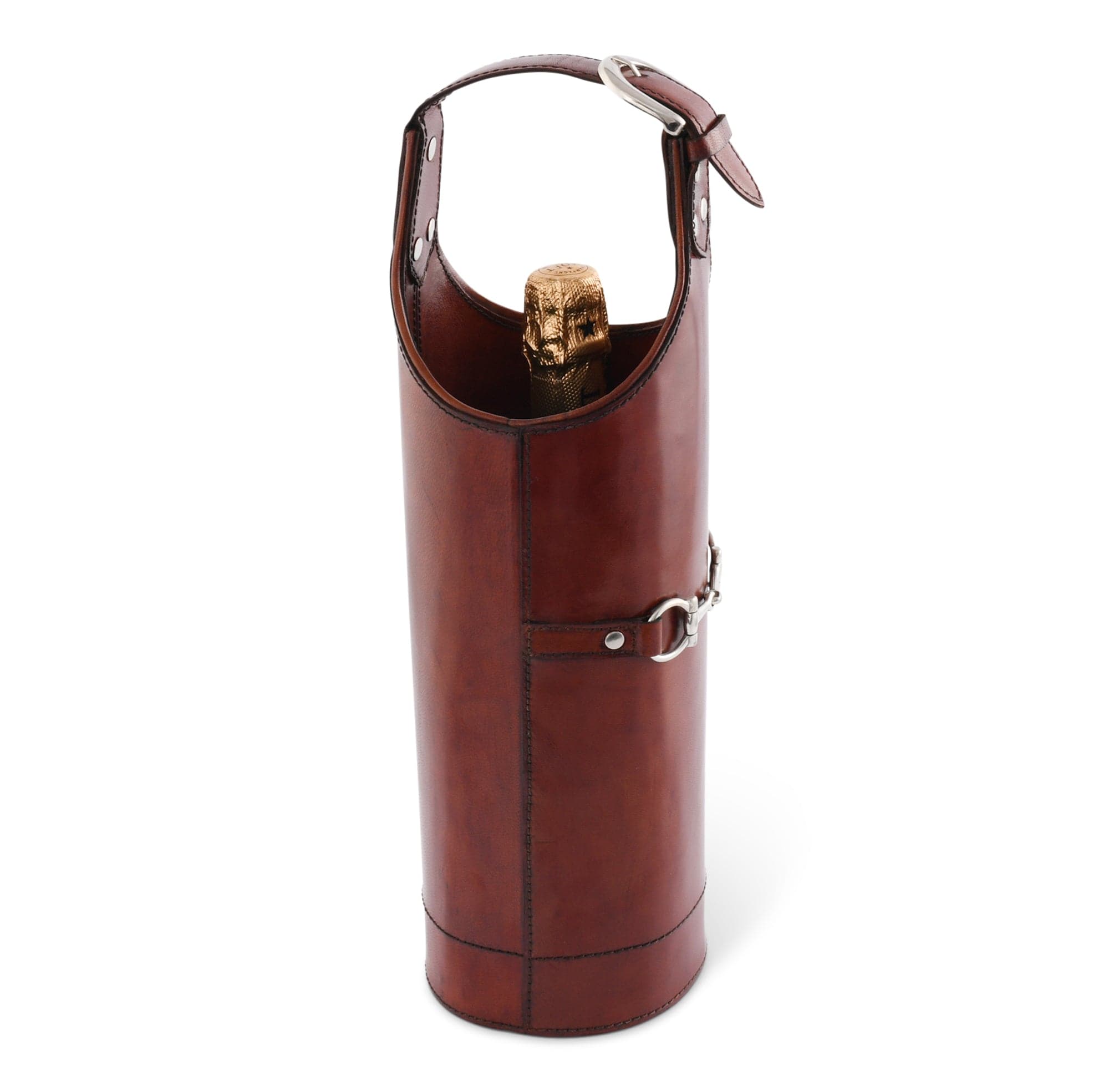 Vagabond House Equestrian Premium Genuine Leather Bit Single Wine Bottle Carrier