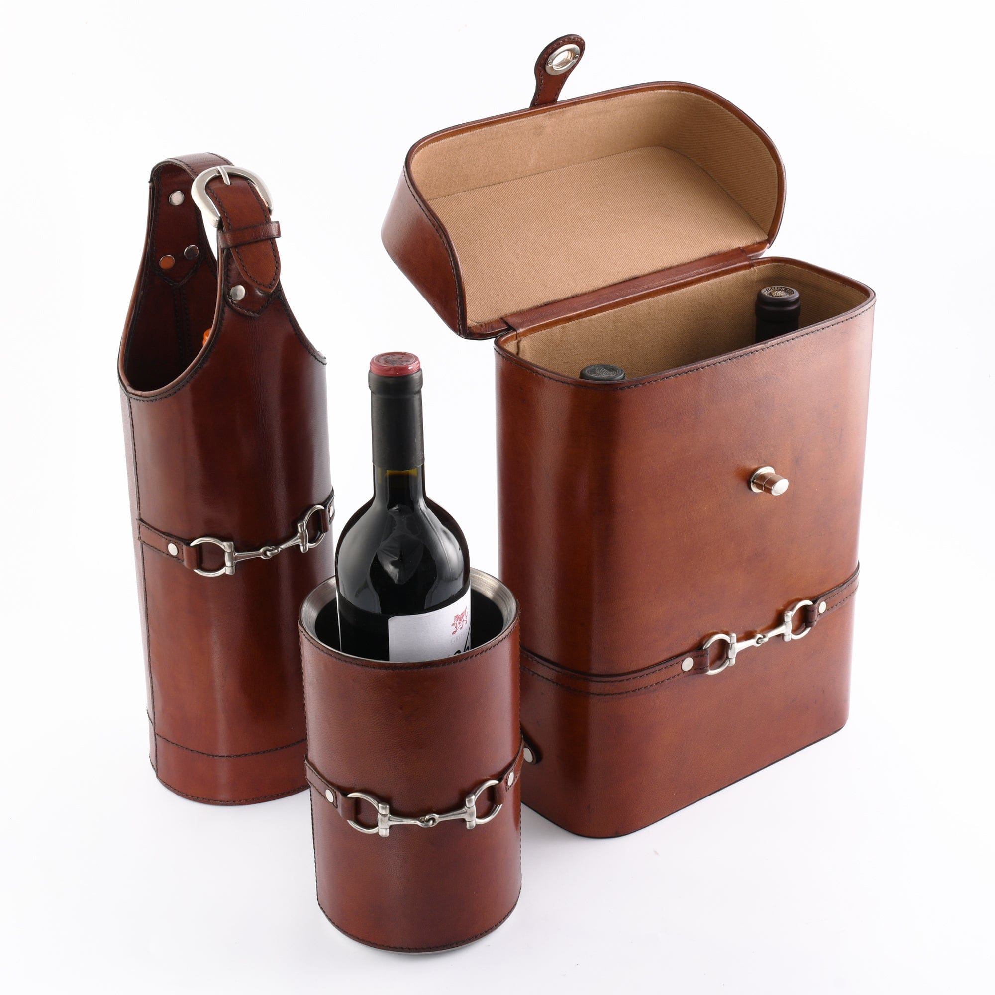 Vagabond House Equestrian Premium Genuine Leather Bit Single Wine Bottle Carrier