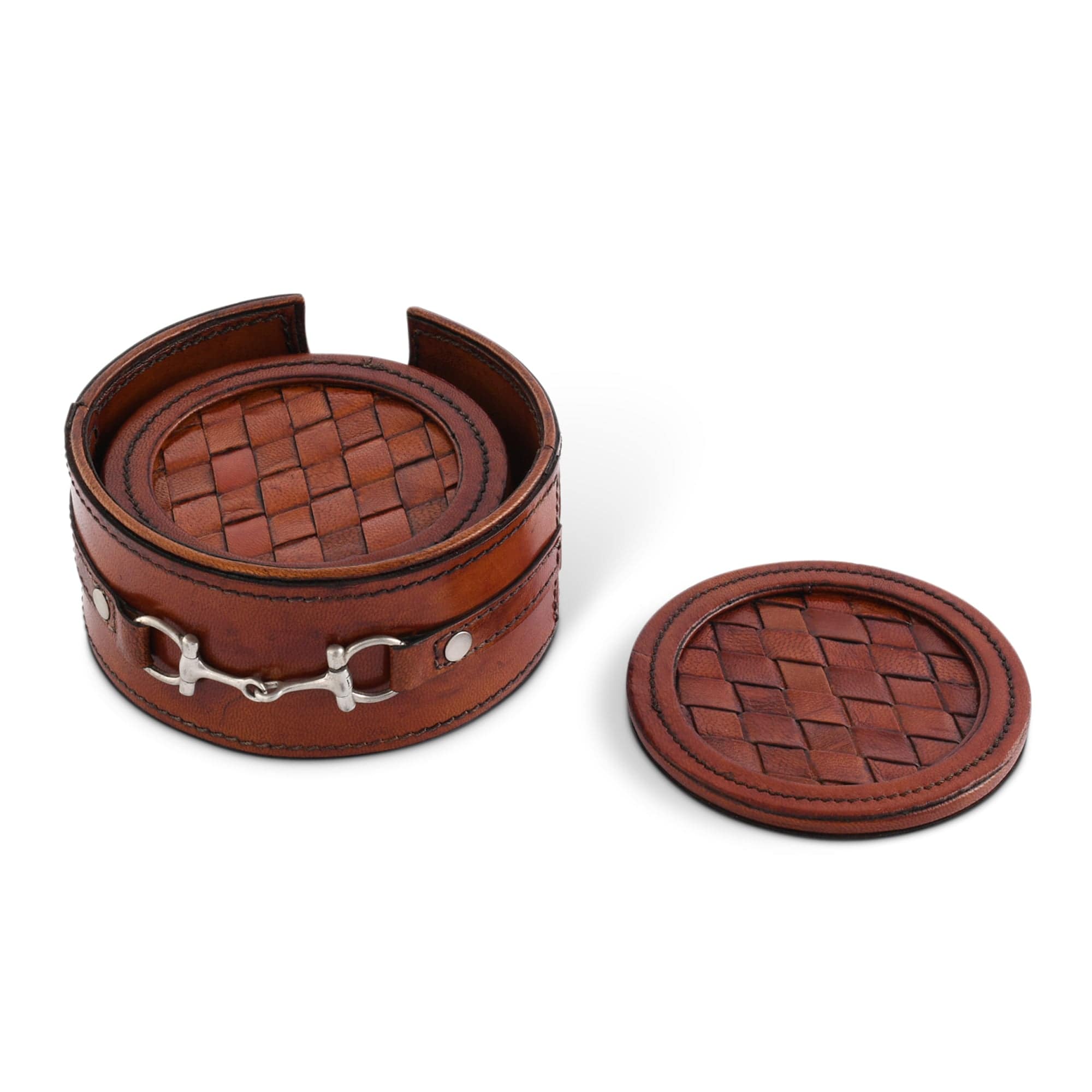 Vagabond House Equestrian Premium Genuine Leather Coaster Set Bit - Set of 6