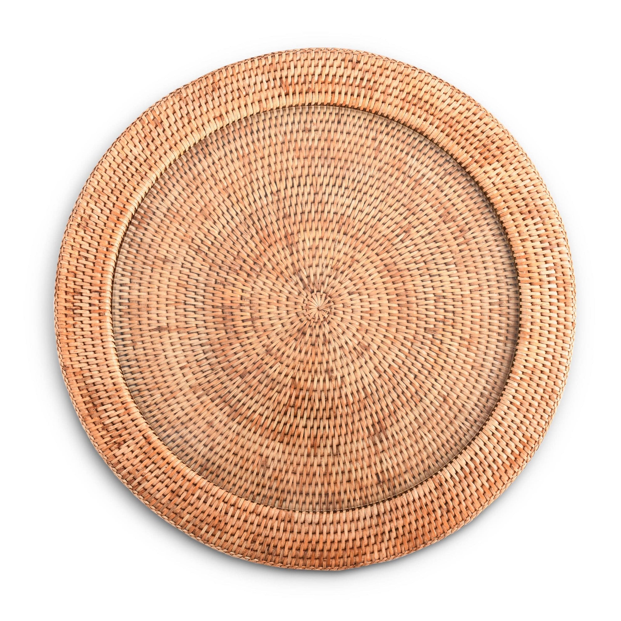 Vagabond House Replacement Round Serving Tray Hand Woven Wicker Rattan - Glass Insert