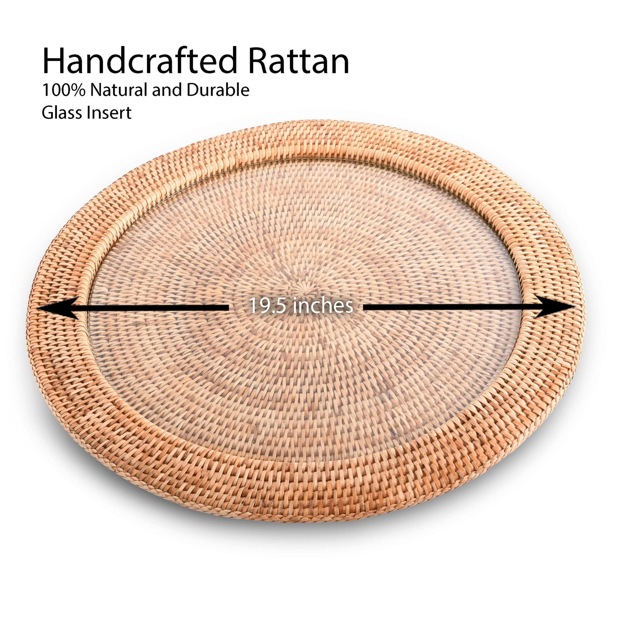 Vagabond House Replacement Round Serving Tray Hand Woven Wicker Rattan - Glass Insert