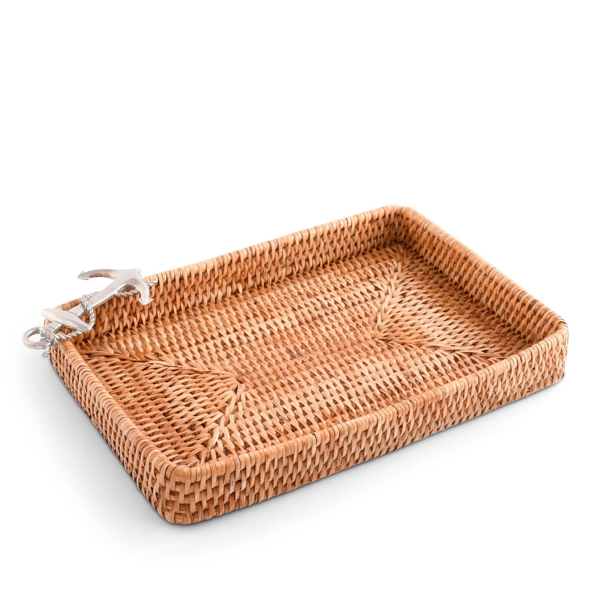 Vagabond House Sea and Shore Anchor Catchall Tray Hand Woven Wicker Rattan