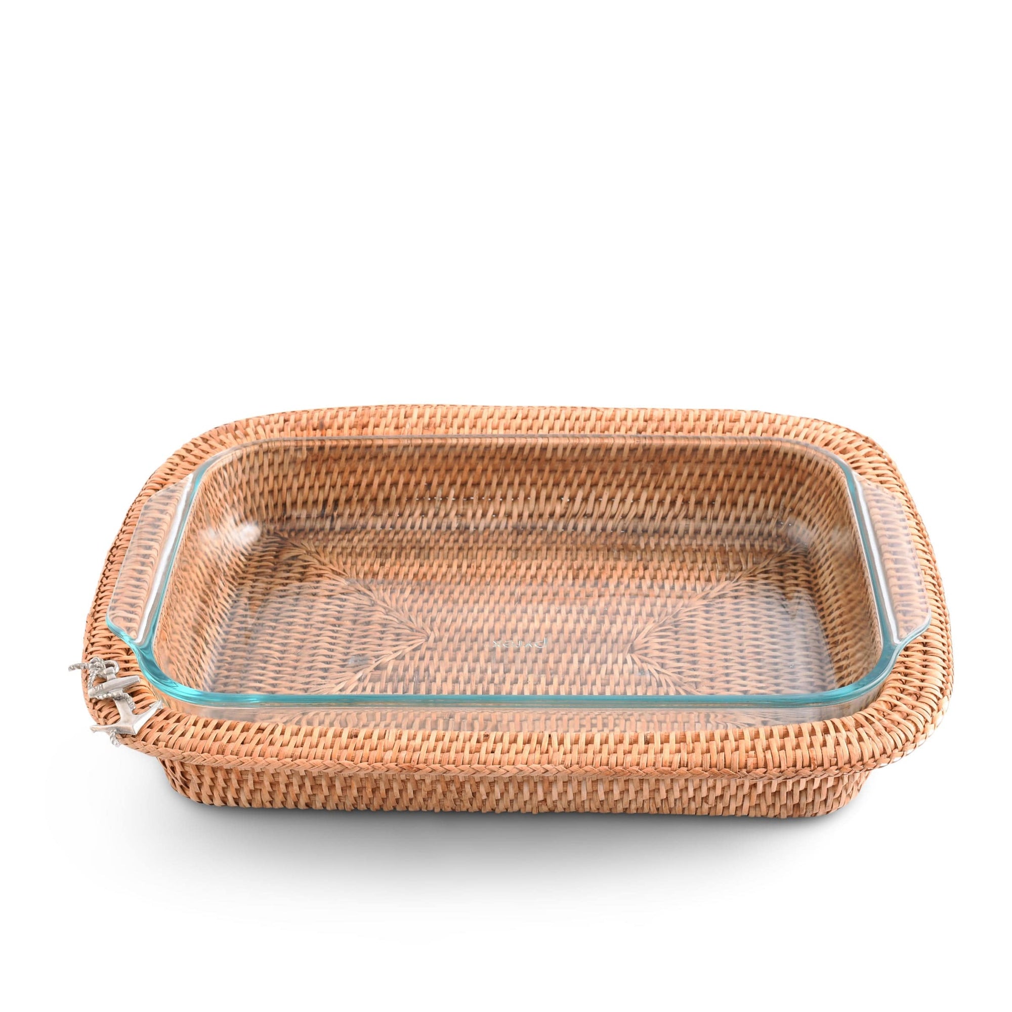 Vagabond House Sea and Shore Anchor Hand Woven Wicker Rattan 3qt Rectangular Casserole Holder