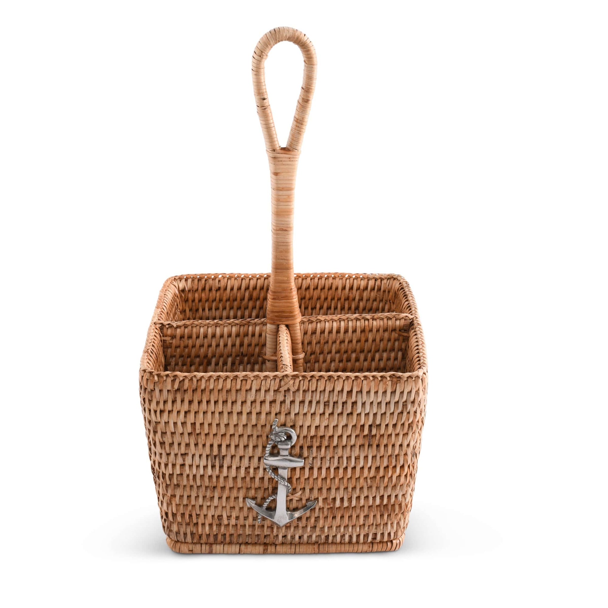 Vagabond House Sea and Shore Anchor Hand Woven Wicker Rattan Flatware Caddy