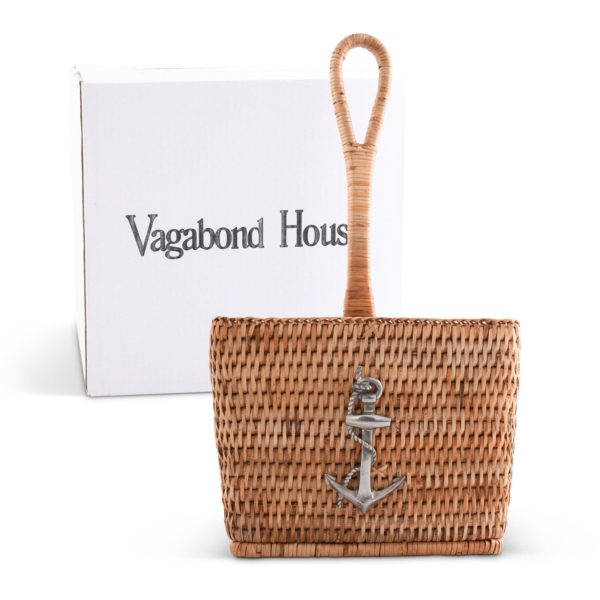 Vagabond House Sea and Shore Anchor Hand Woven Wicker Rattan Flatware Caddy