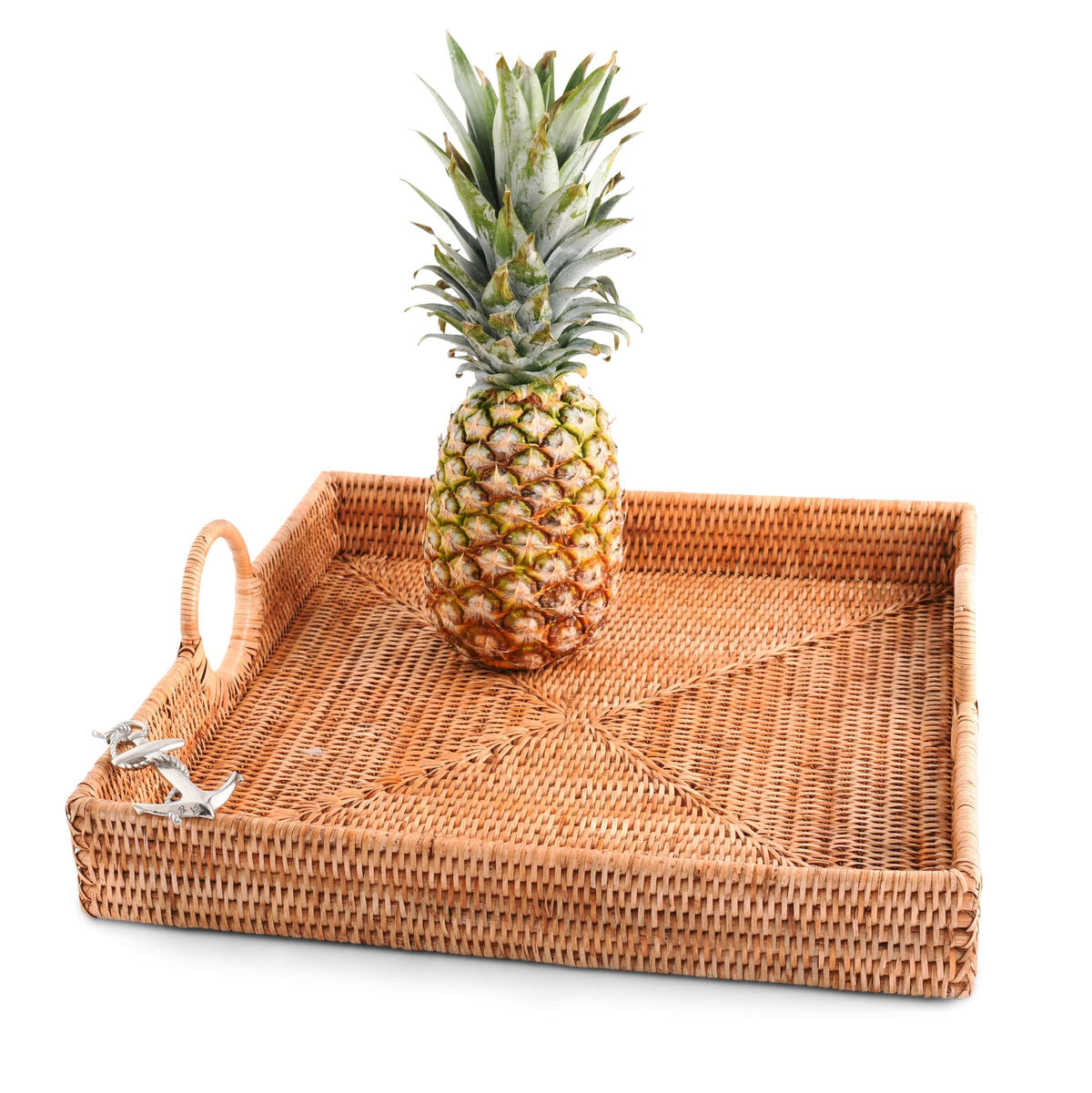 Vagabond House Sea and Shore Anchor Hand Woven Wicker Rattan Large Square Tray