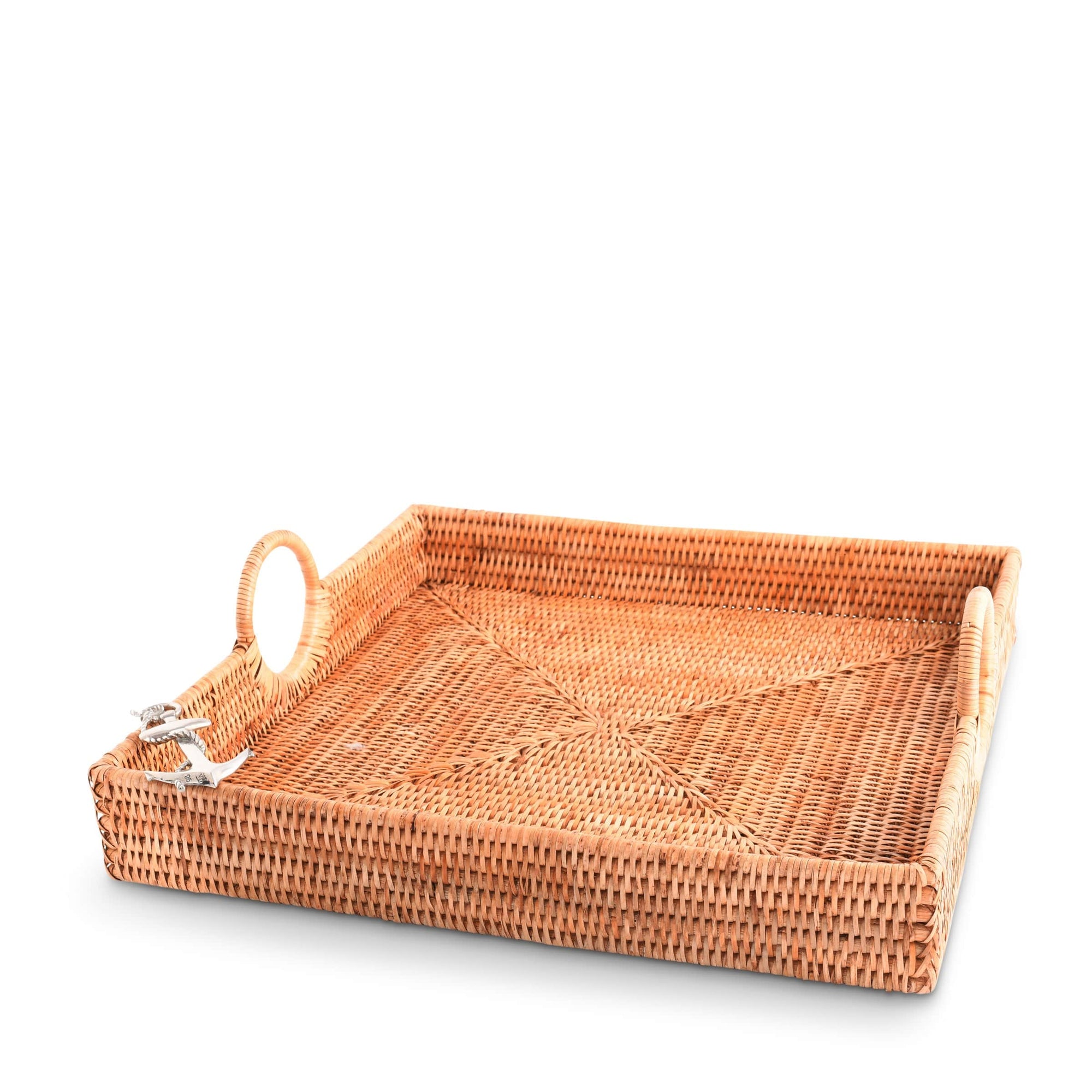 Vagabond House Sea and Shore Anchor Hand Woven Wicker Rattan Large Square Tray