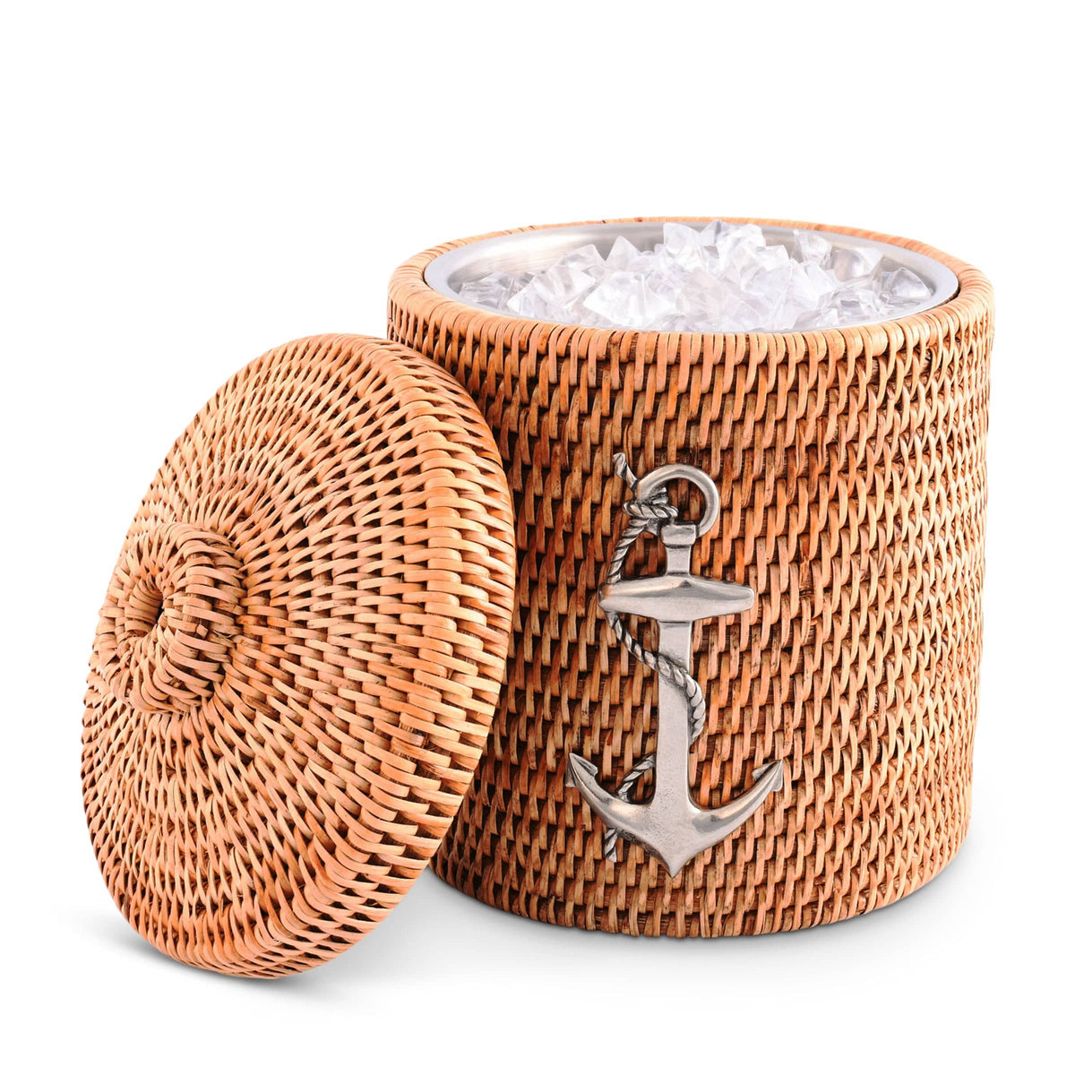 Vagabond House Sea and Shore Anchor Hand Woven Wicker Rattan Lidded Ice Bucket