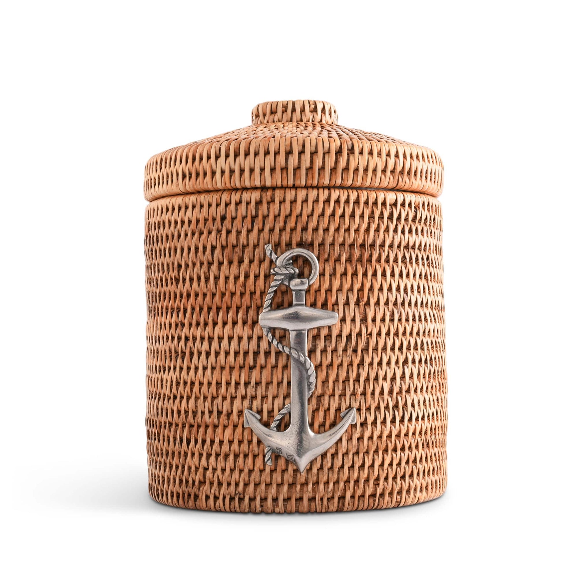 Vagabond House Sea and Shore Anchor Hand Woven Wicker Rattan Lidded Ice Bucket