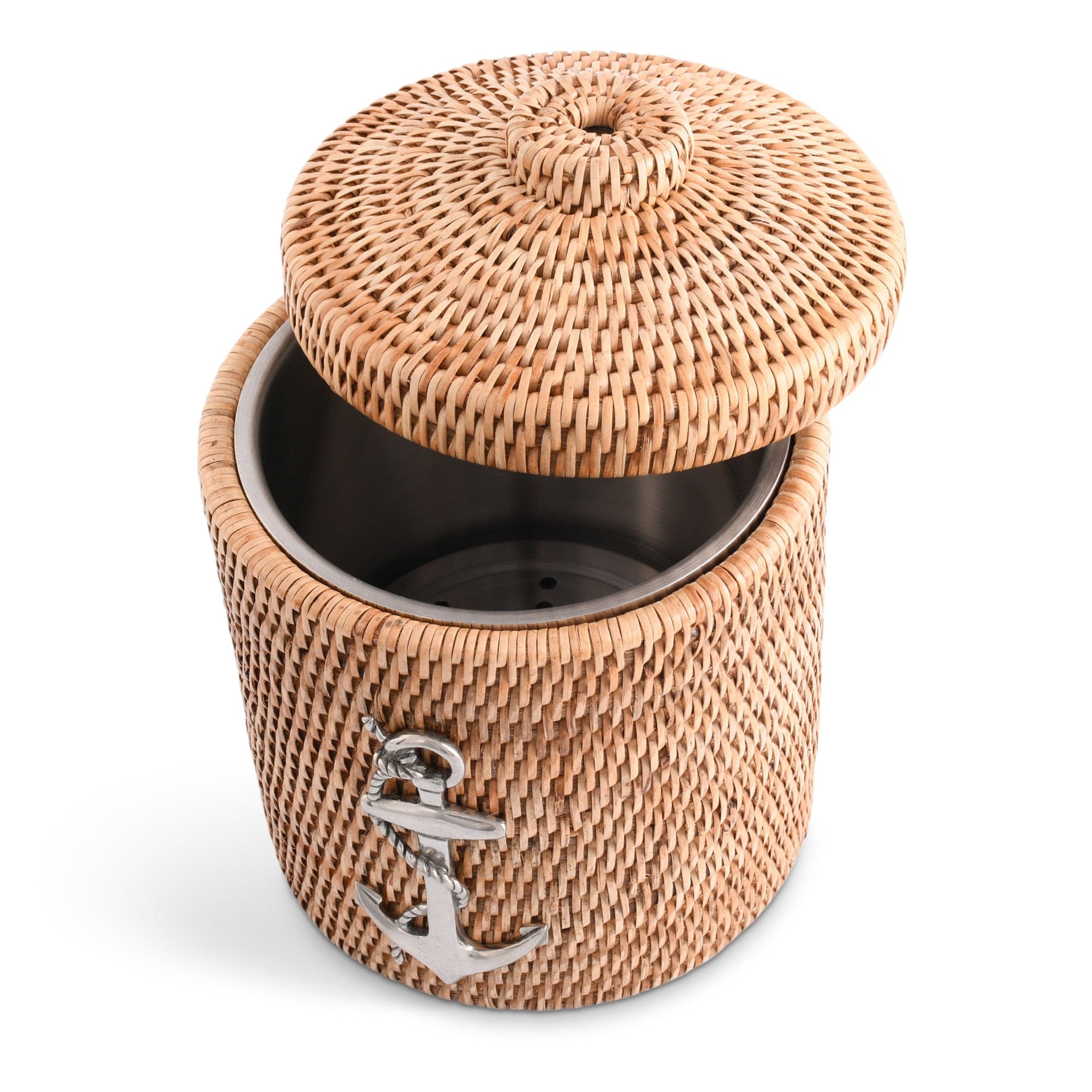 Vagabond House Sea and Shore Anchor Hand Woven Wicker Rattan Lidded Ice Bucket