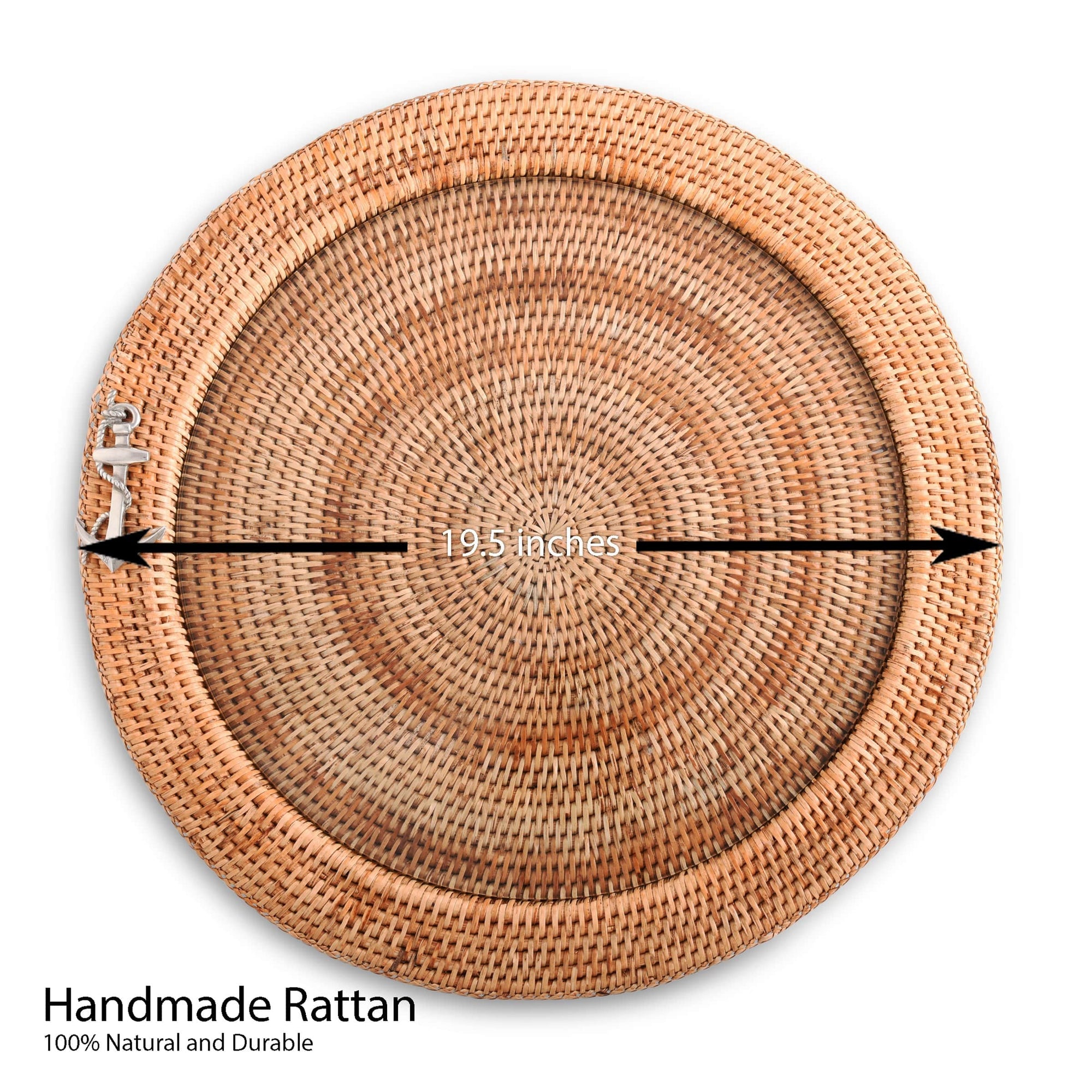 Vagabond House Sea and Shore Anchor Round Serving Tray Hand Woven Wicker Rattan - Glass Insert