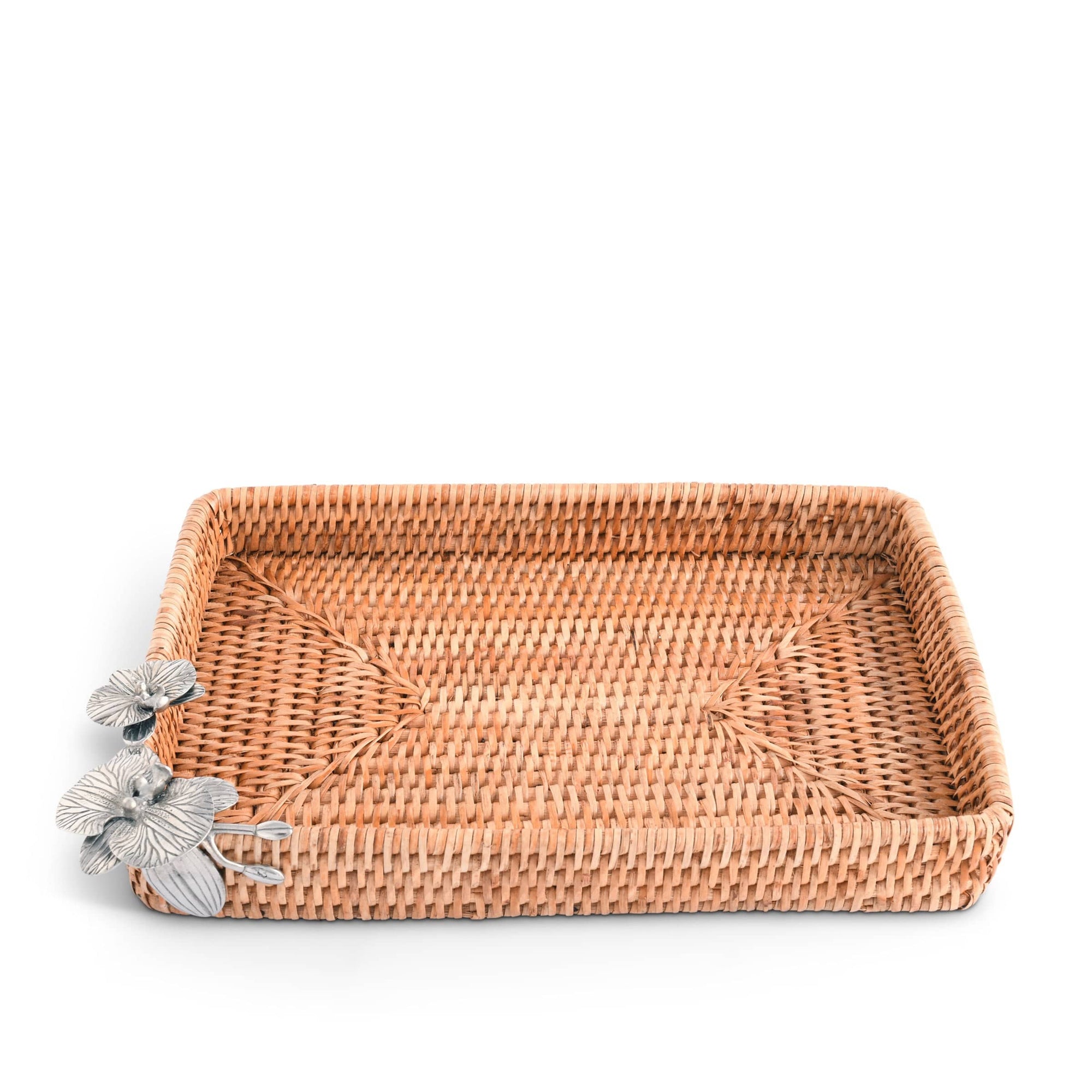 Vagabond House Tropical Tales Orchid Catchall Tray Hand Woven Wicker Rattan