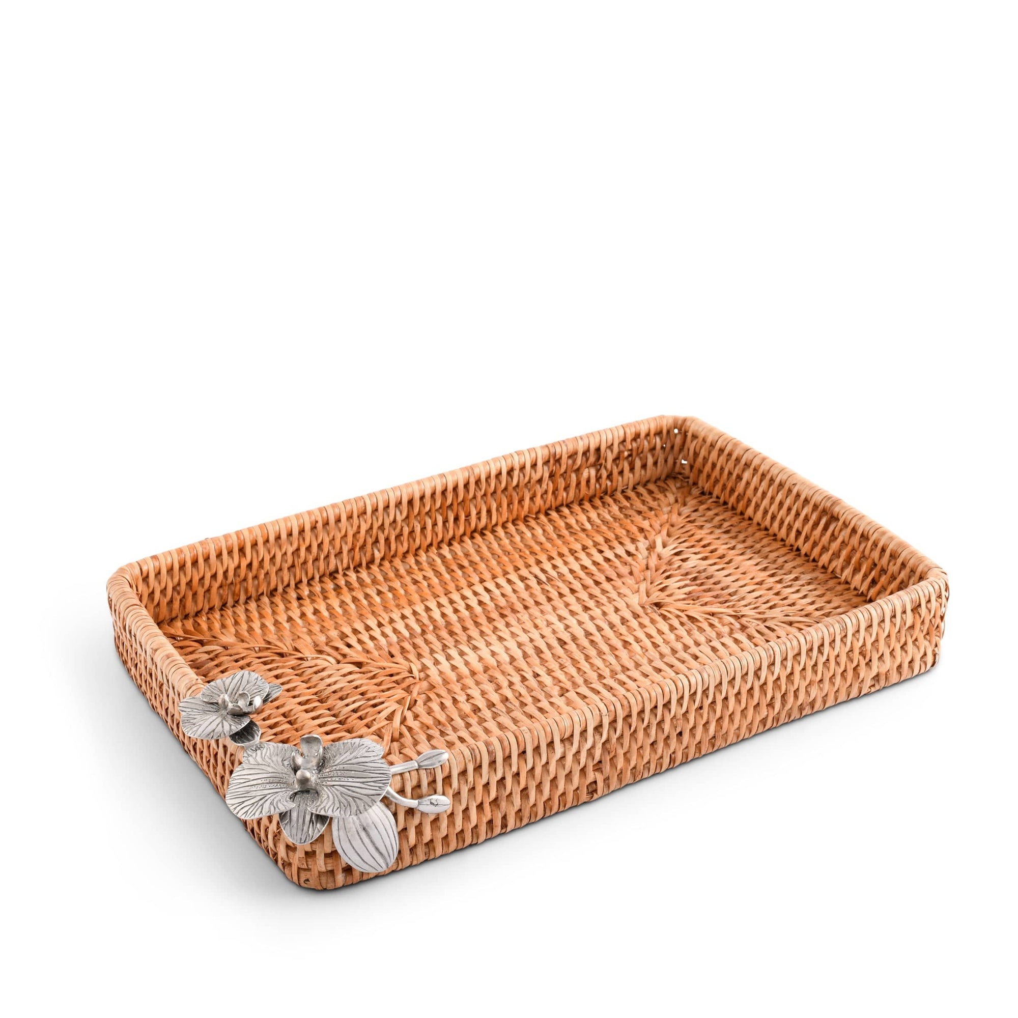 Vagabond House Tropical Tales Orchid Catchall Tray Hand Woven Wicker Rattan