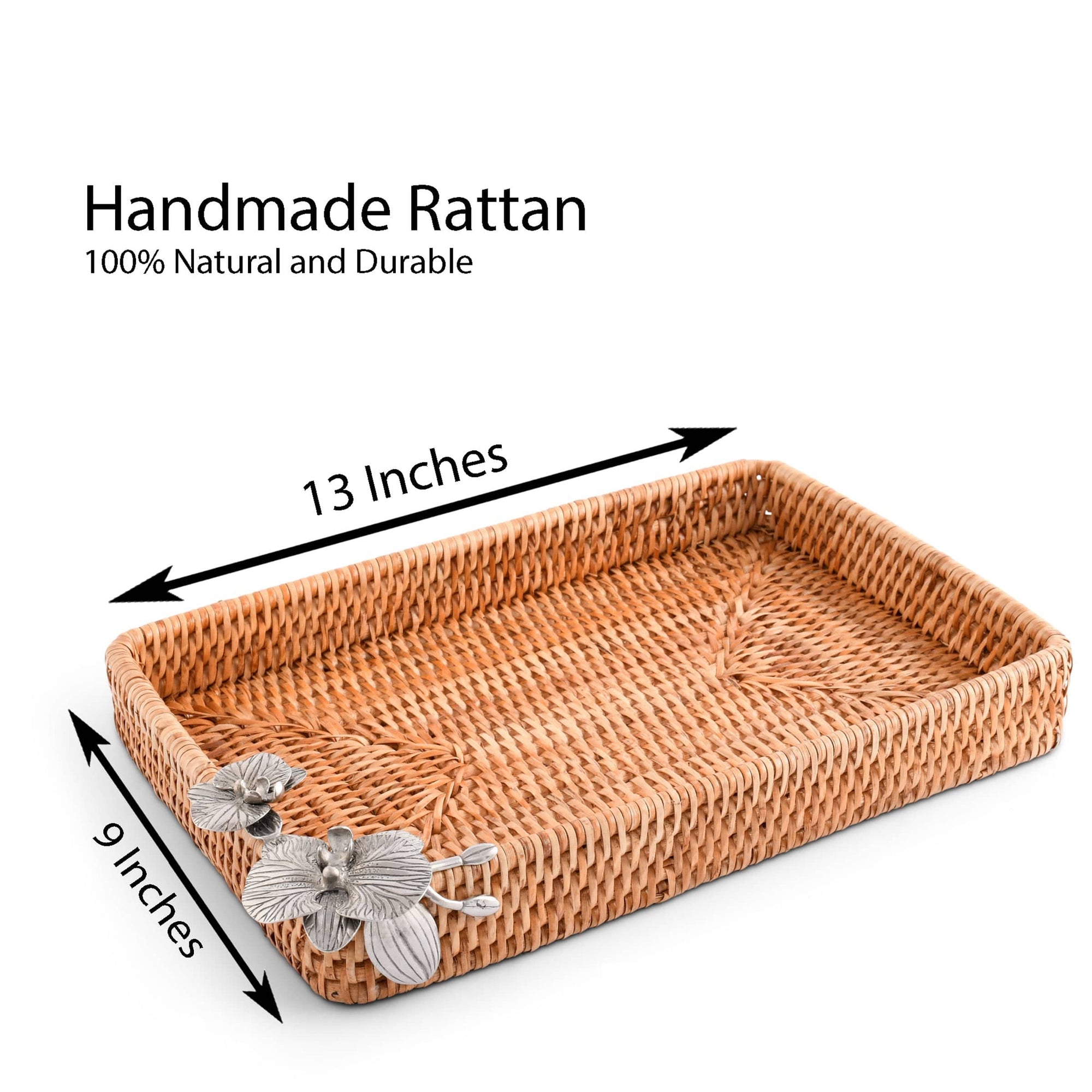 Vagabond House Tropical Tales Orchid Catchall Tray Hand Woven Wicker Rattan