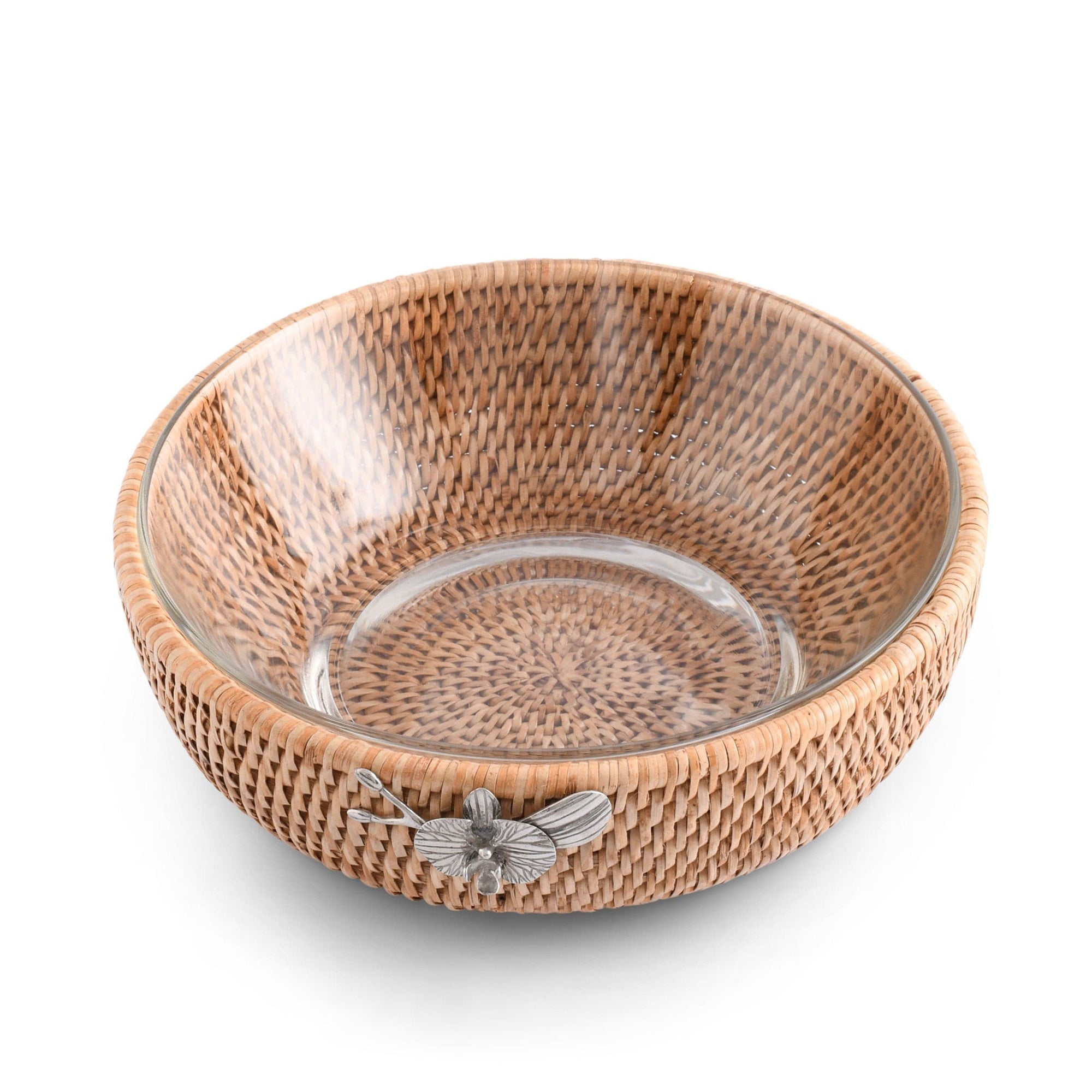 Vagabond House Tropical Tales Orchid  Hand Woven Wicker Natural Rattan Serving Bowl