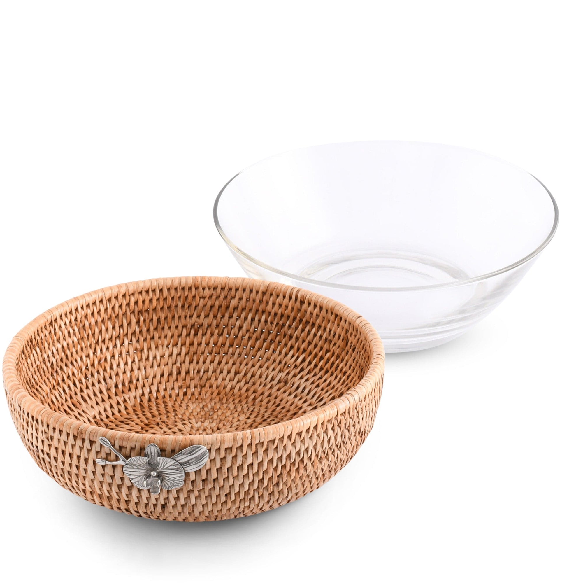 Vagabond House Tropical Tales Orchid  Hand Woven Wicker Natural Rattan Serving Bowl