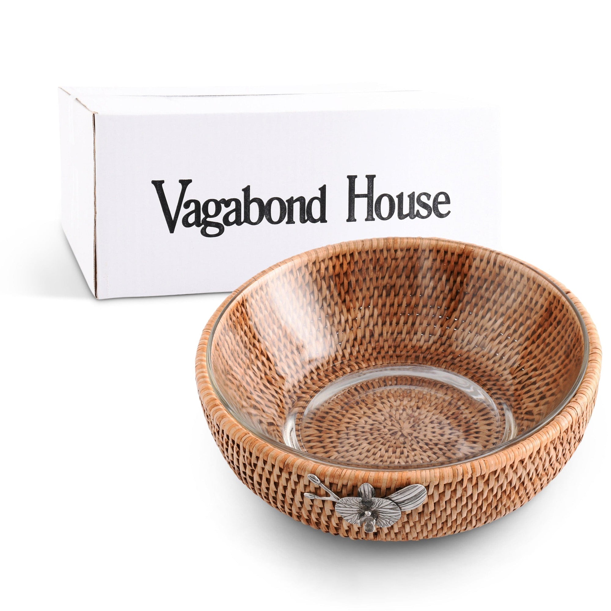 Vagabond House Tropical Tales Orchid  Hand Woven Wicker Natural Rattan Serving Bowl