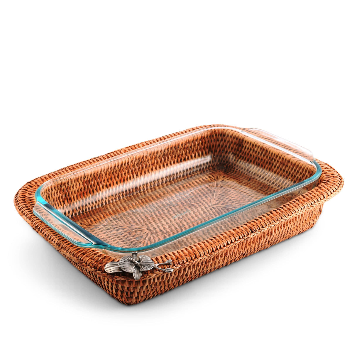 Vagabond House Tropical Tales Orchid Hand Woven Wicker Rattan 3qt Rectangular Casserole Holder