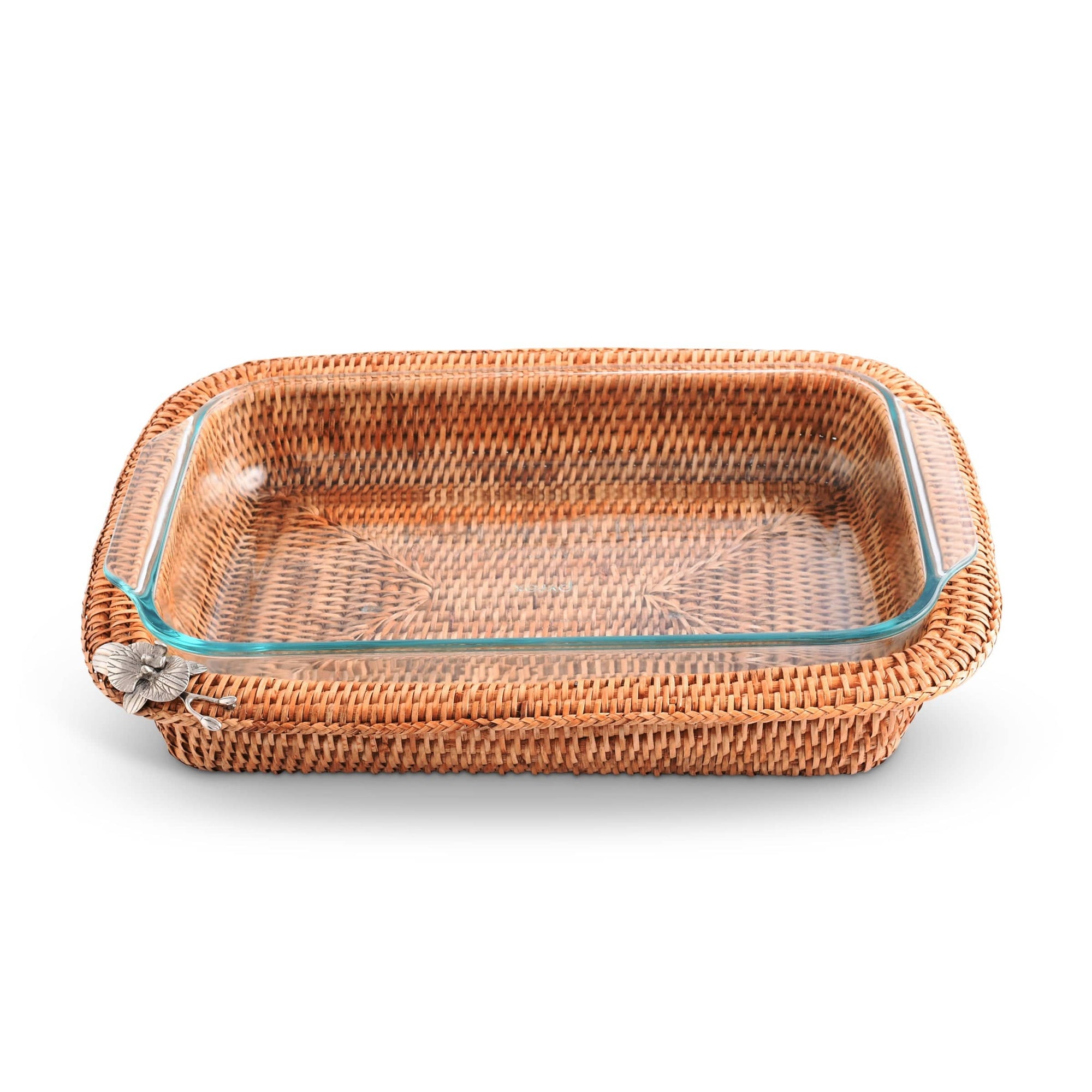 Vagabond House Tropical Tales Orchid Hand Woven Wicker Rattan 3qt Rectangular Casserole Holder