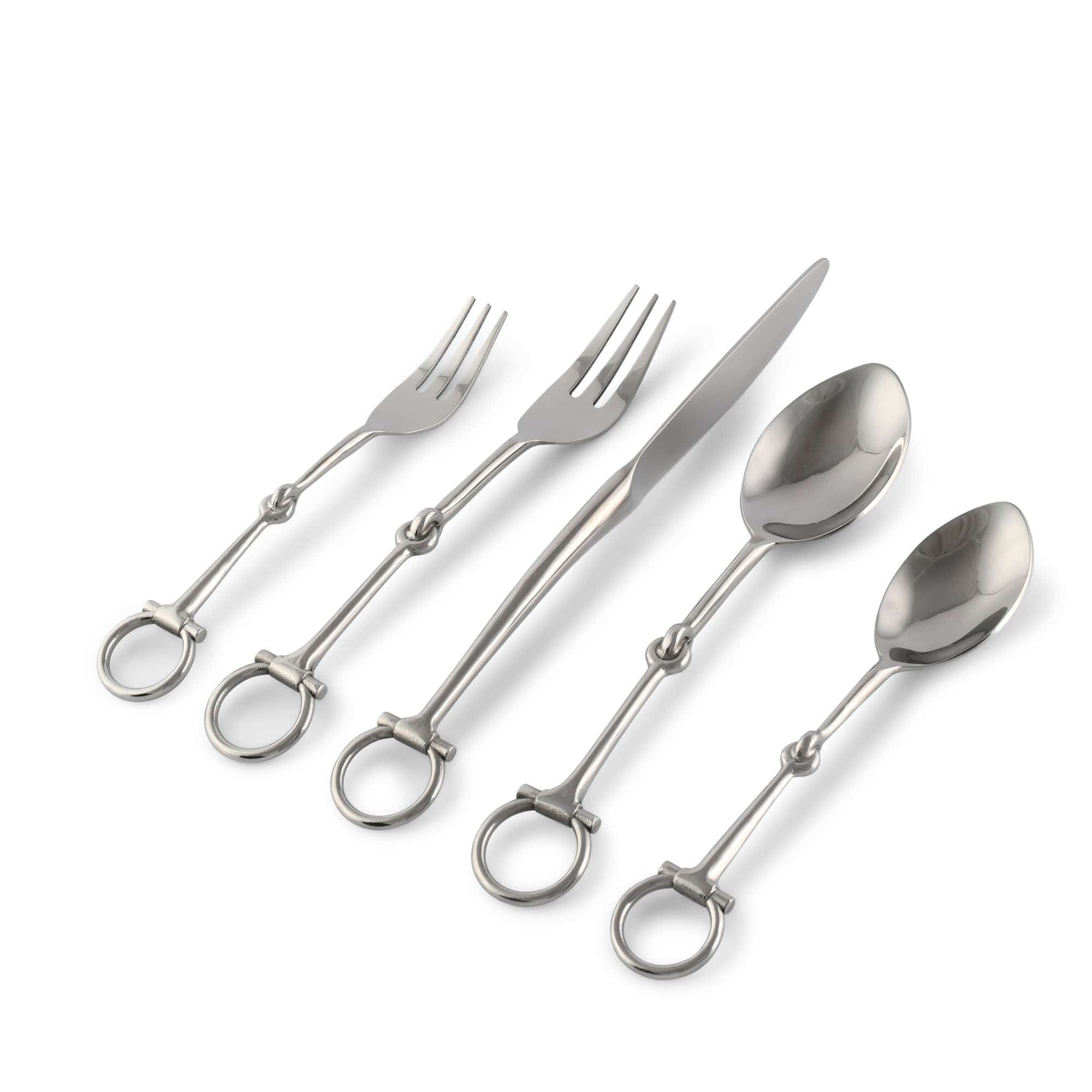 Vagabond House Equestrian Bit Five piece Flatware Set - Stainless Steel Matt Silver