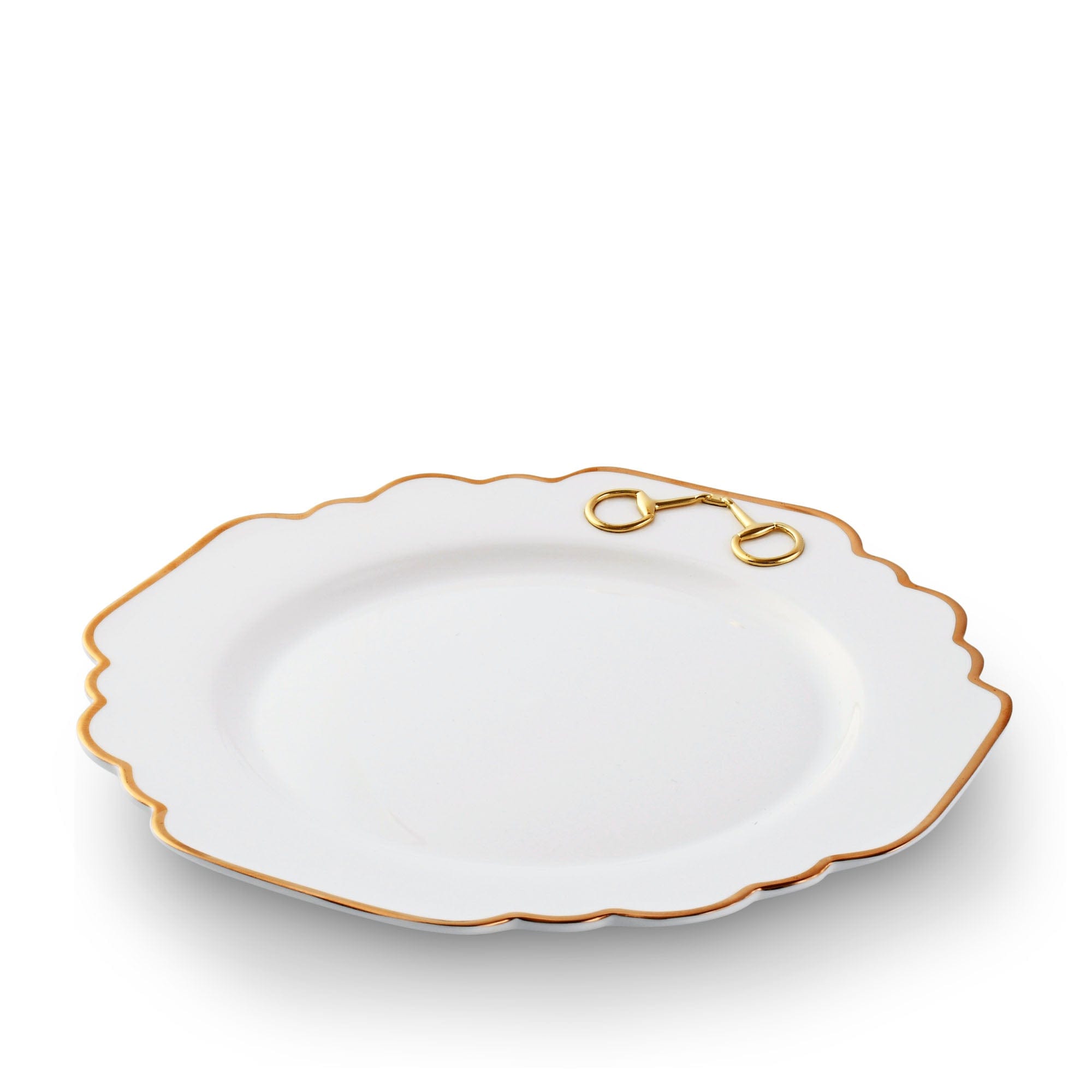 Vagabond House Equestrian Gold Bit Bone China Scallop Dinner Plate Gold Rim