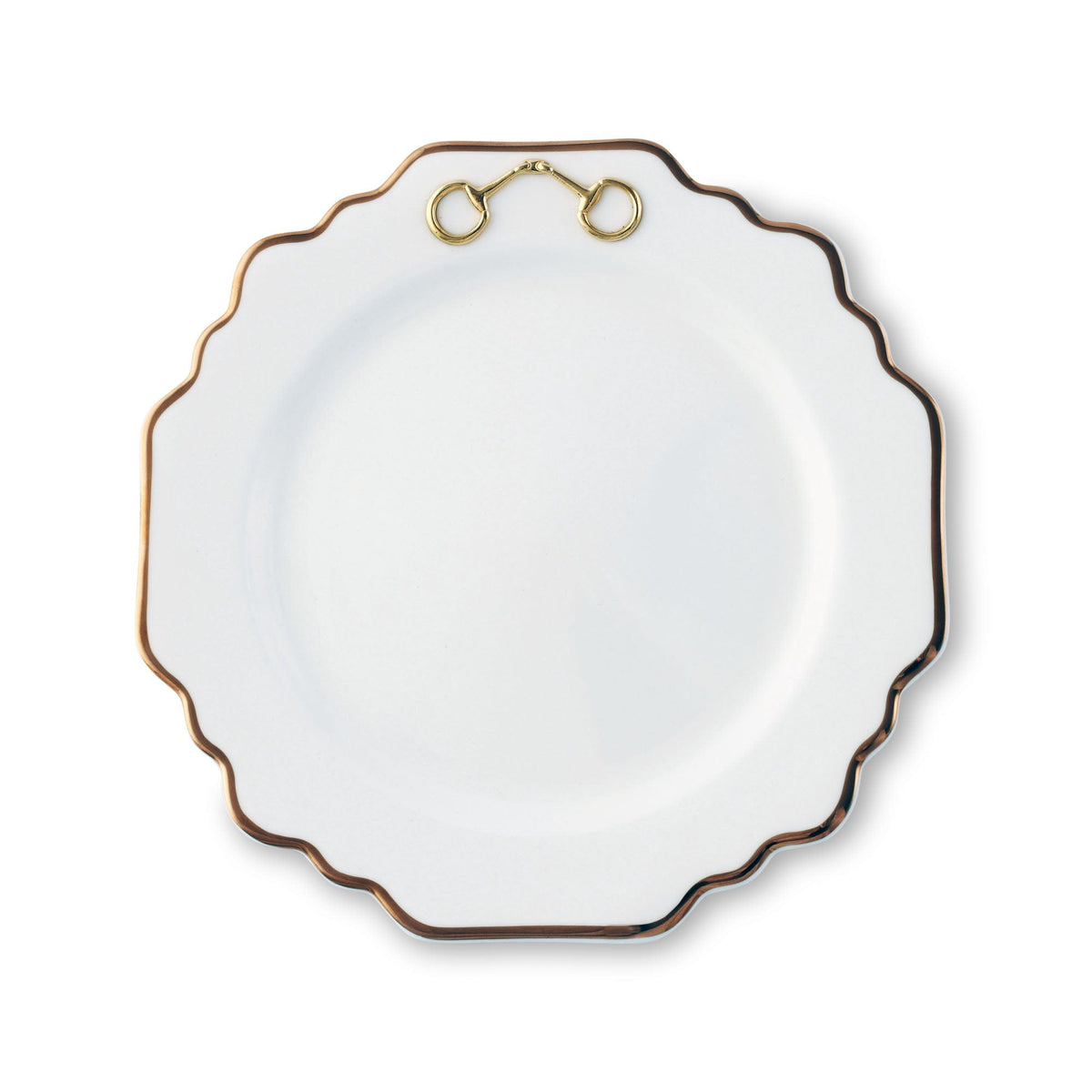 Vagabond House Equestrian Gold Bit Bone China Scallop Salad Plate Gold Rim