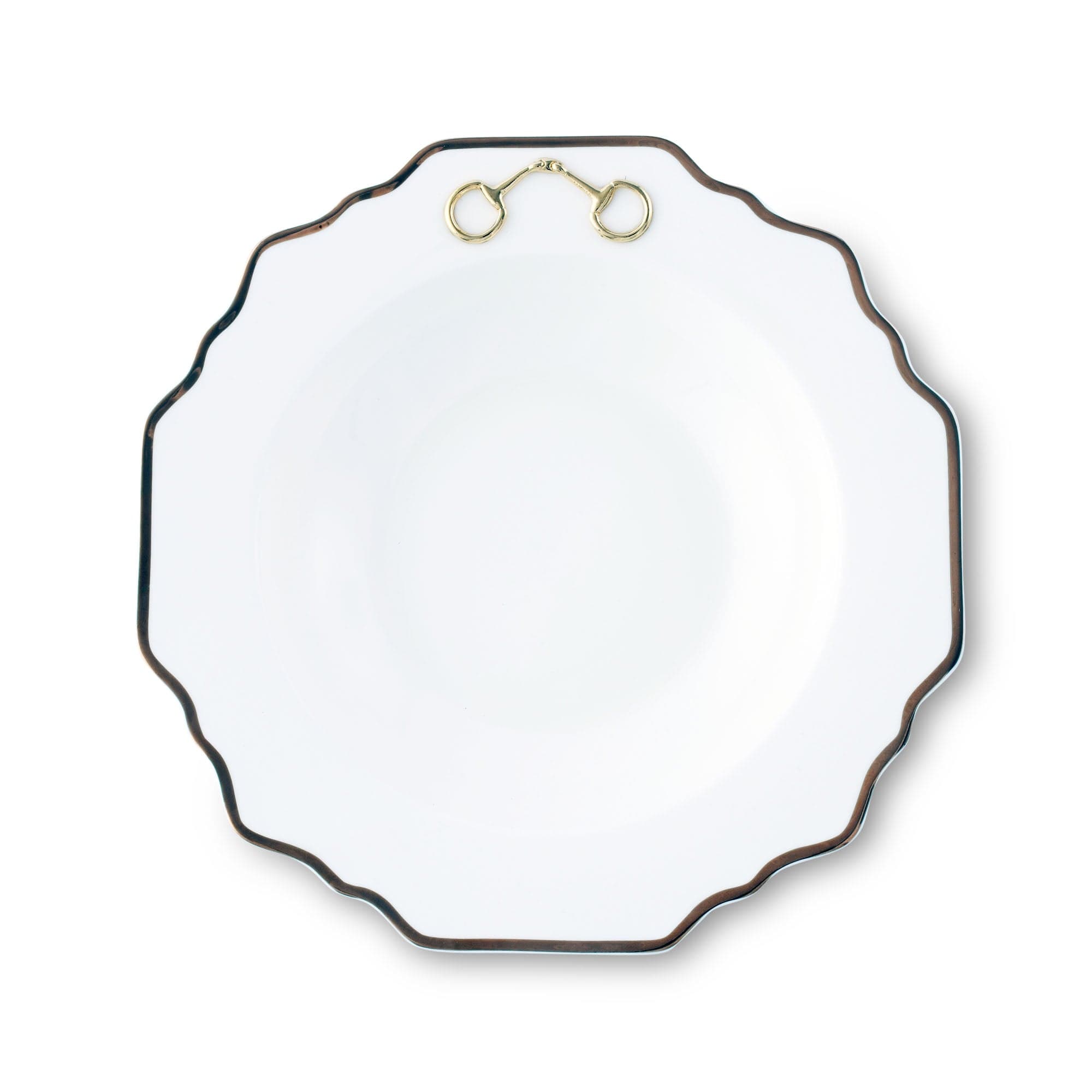 Vagabond House Equestrian Gold Bit Bone China Scallop Soup Plate Gold Rim