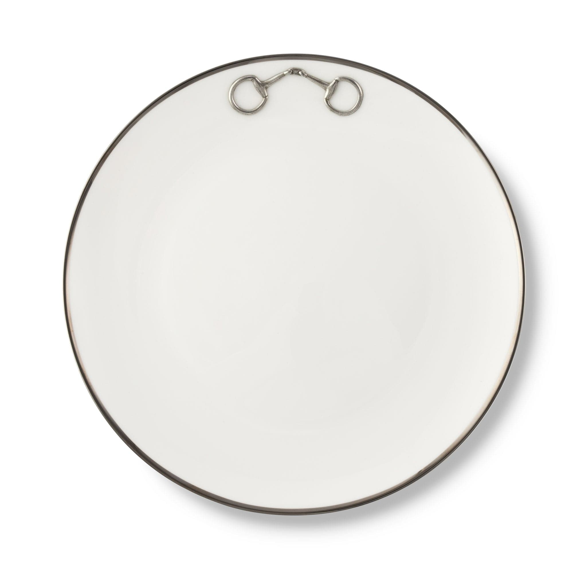 Vagabond House Equestrian Pewter Bit Bone China Round Dinner Plate Platinum Rim