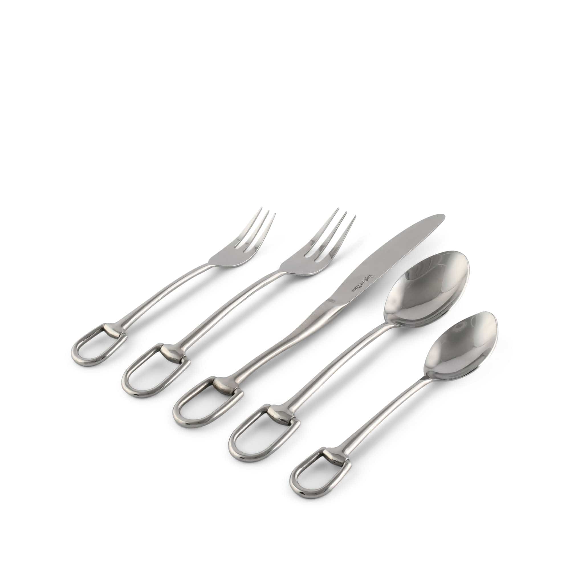 Vagabond House Equestrian Stirrup Five piece Flatware Set - Stainless Steel Matt Silver