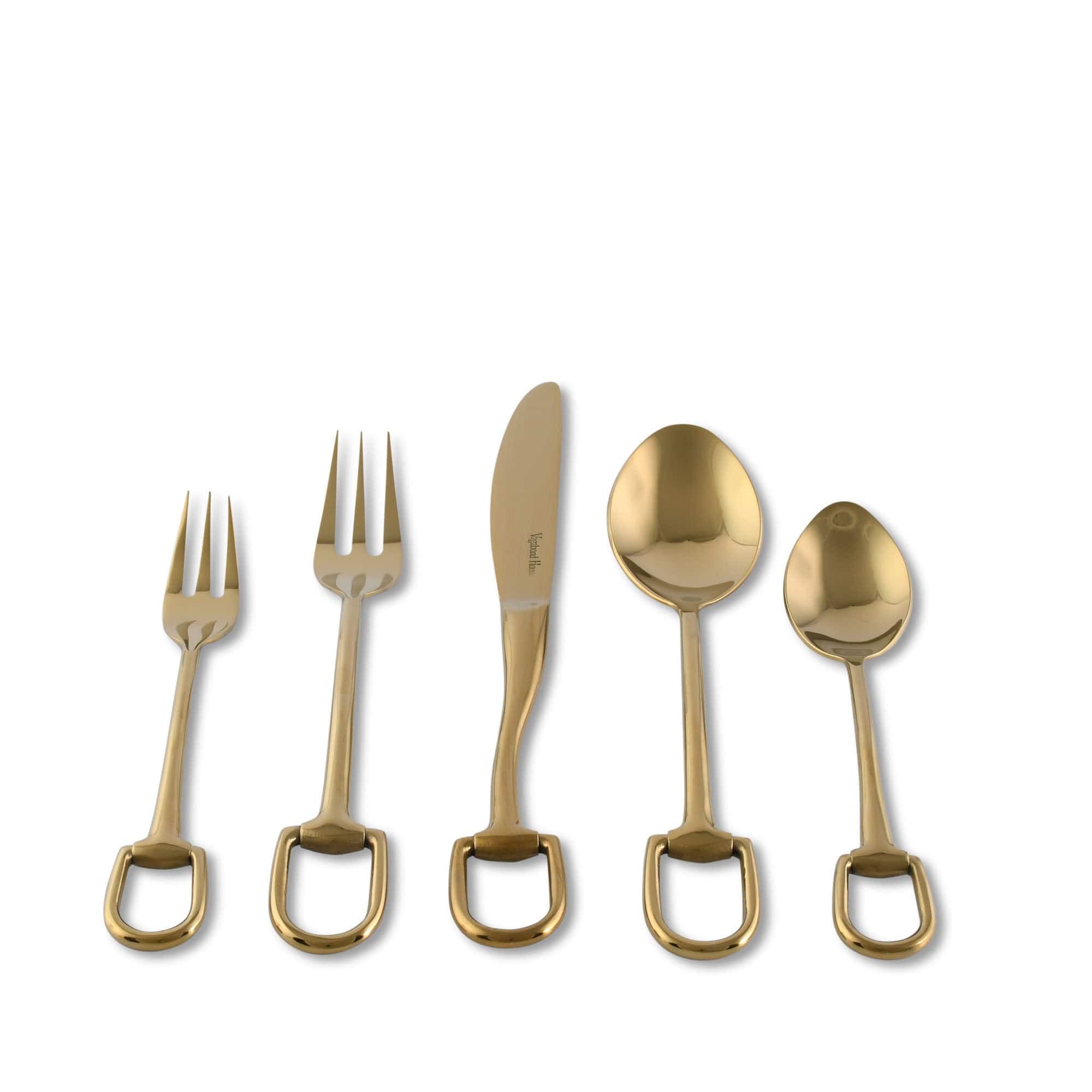 Vagabond House Equestrian Stirrup Five piece Flatware Set - Stainless Steel Shiny Gold