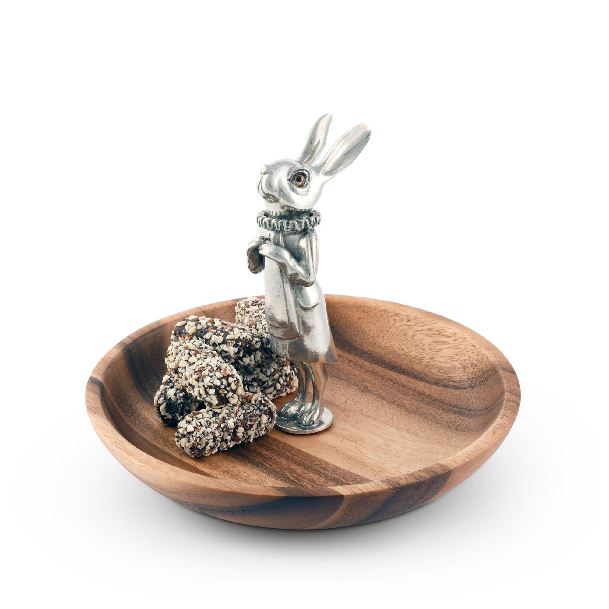 Vagabond House Garden Friends Whimsical Bunny Wood Tidbit Bowl