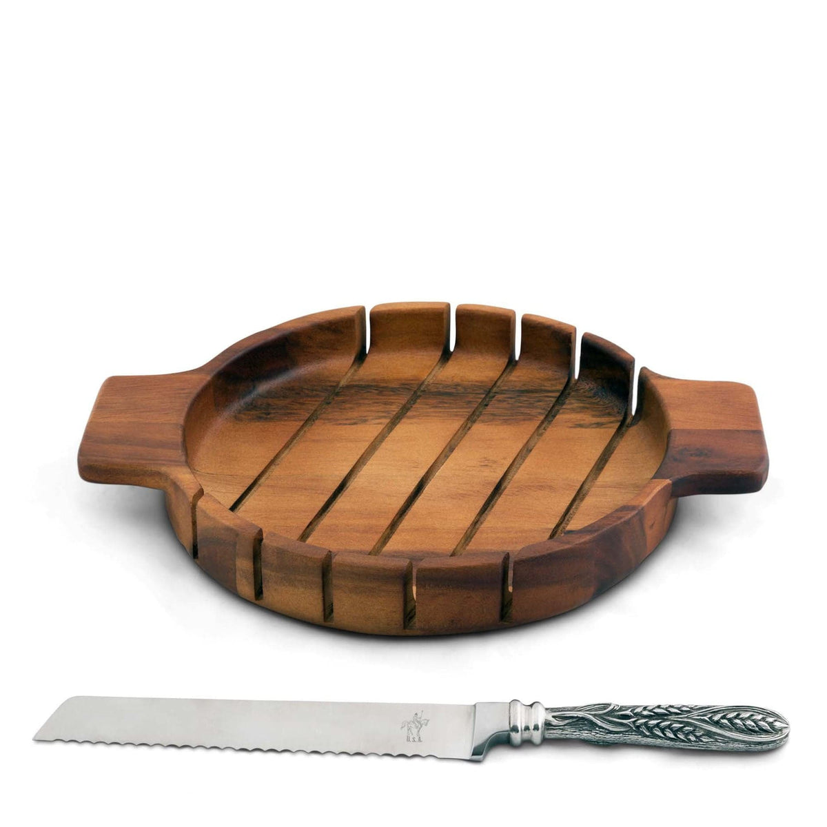 Vagabond House Harvest Round Bread Board with Pewter Wheat Knife