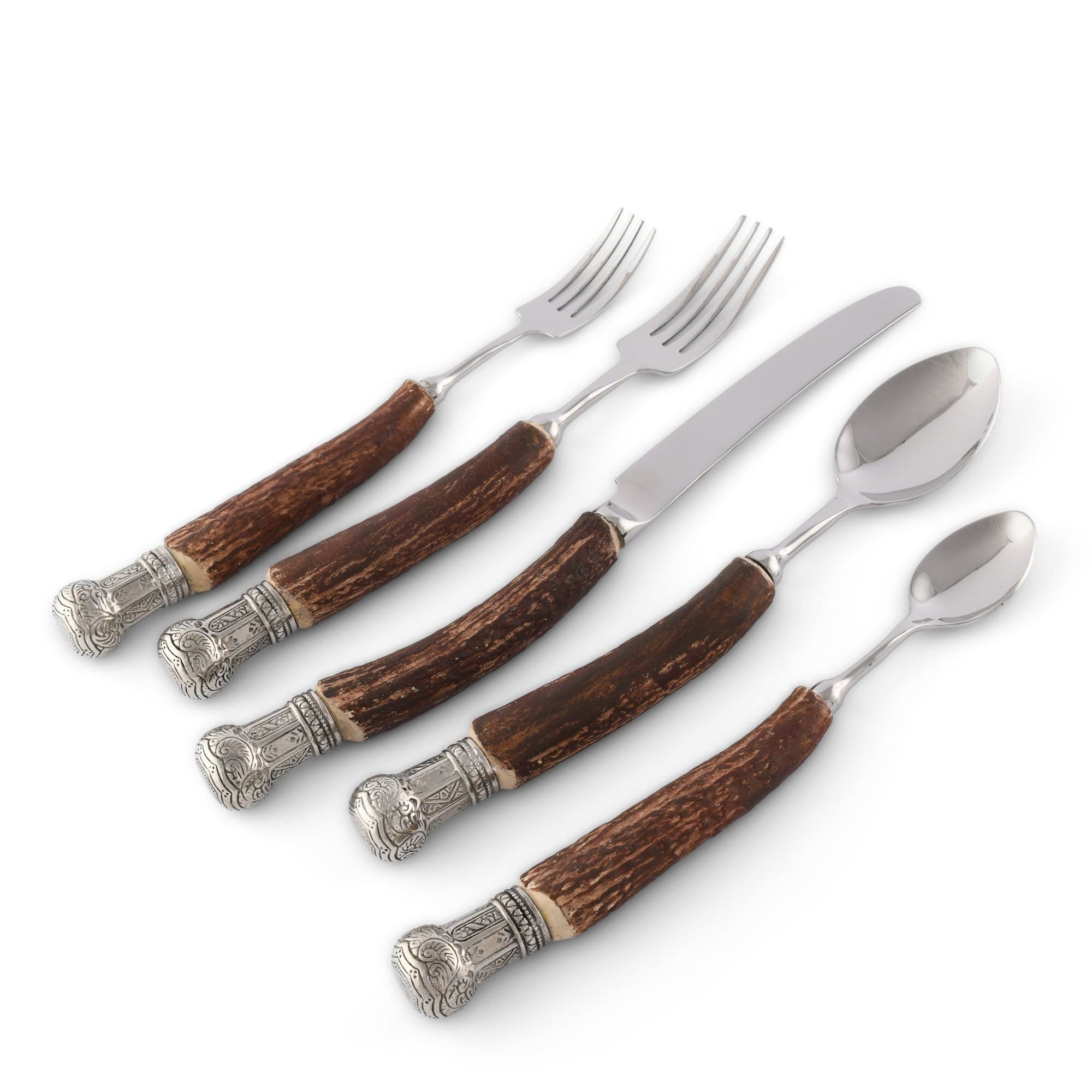 Vagabond House Lodge Style Composite Antler King Crown Flatware Set