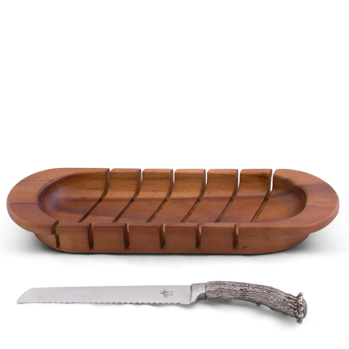 Vagabond House Lodge Style Oval Bread Board with Antler Knife