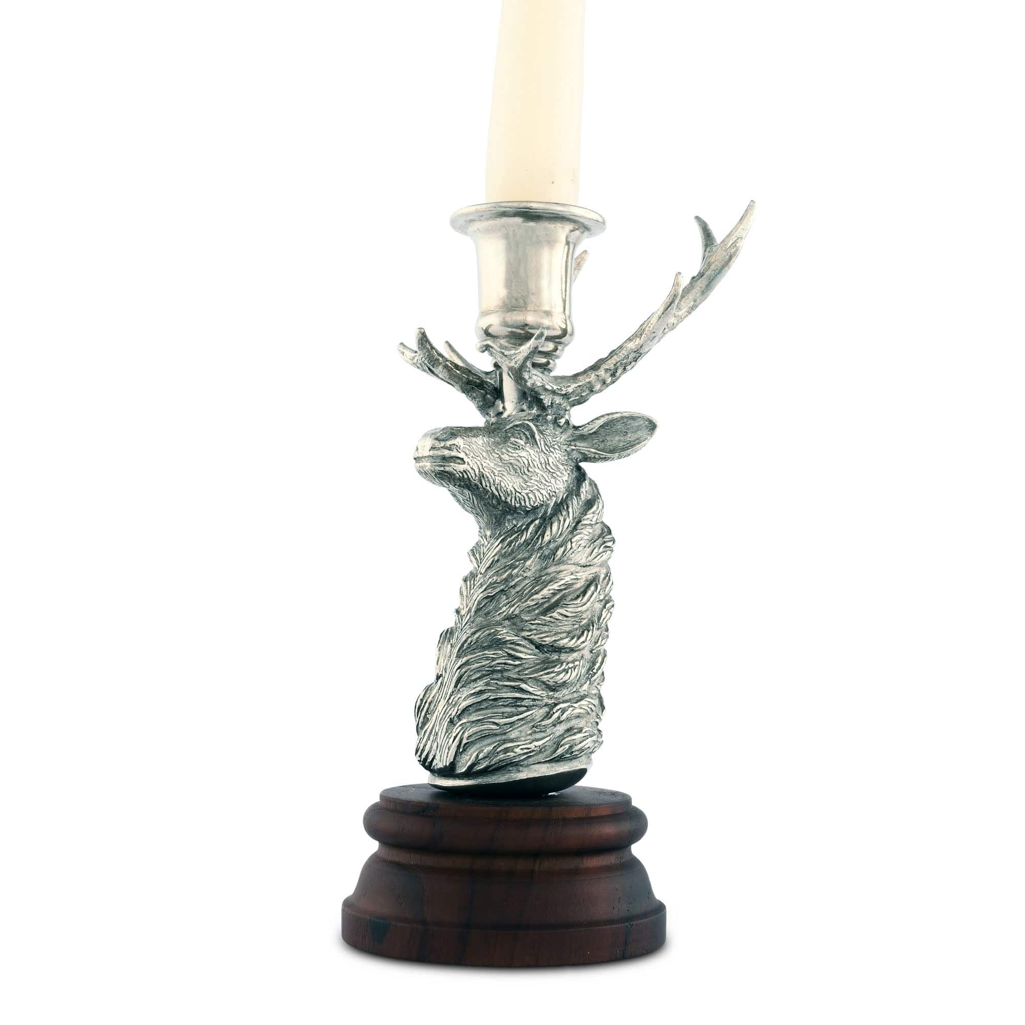 Vagabond House Lodge Style Pewter Elk 1 Taper Candlestick