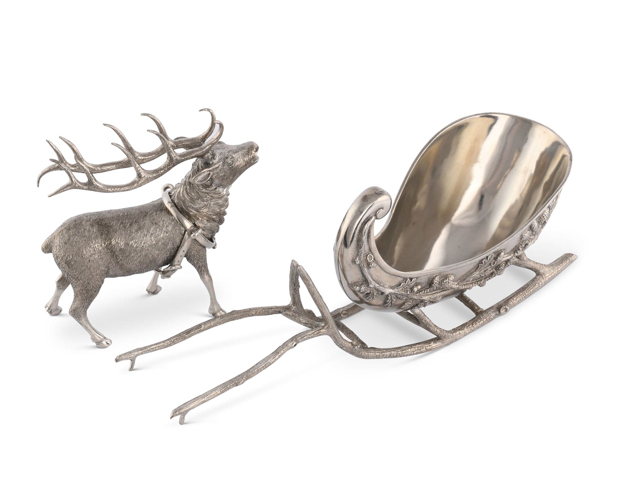 Vagabond House Lodge Style Pewter Reindeer Sleigh Centerpiece