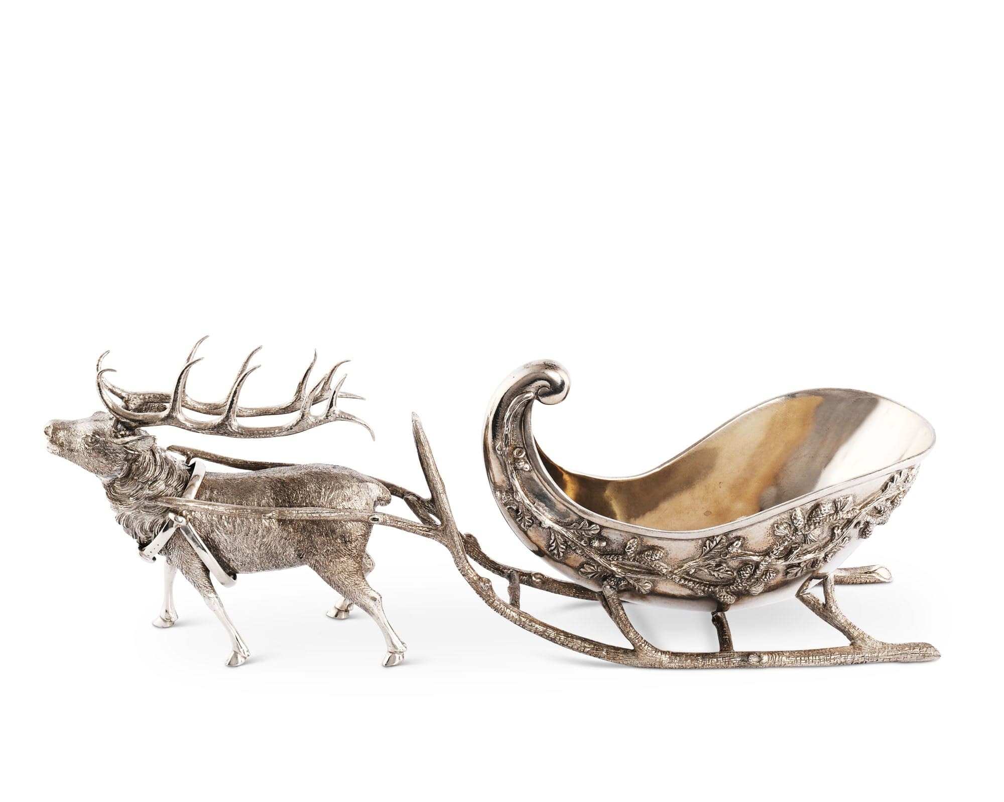 Vagabond House Lodge Style Pewter Reindeer Sleigh Centerpiece