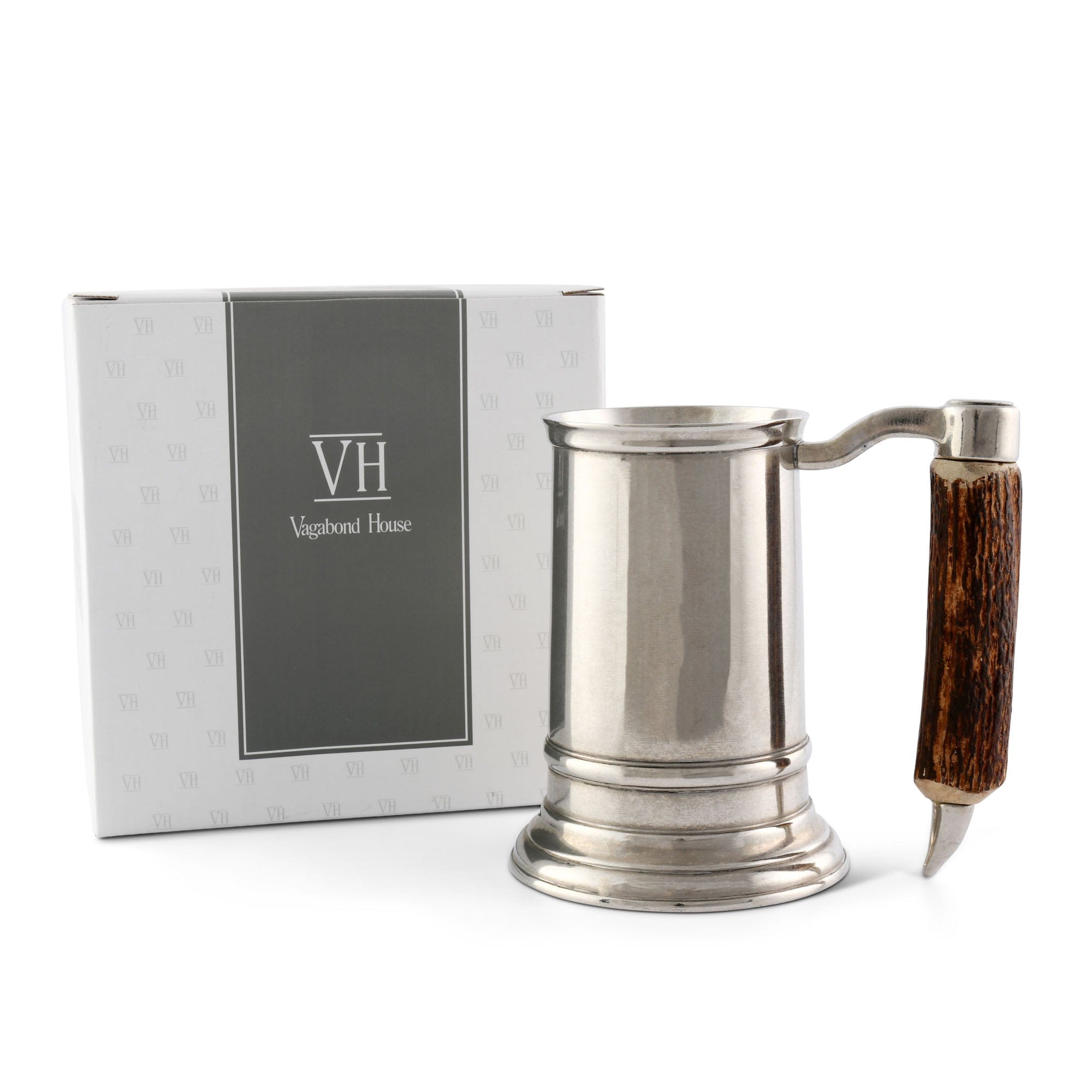 Vagabond House Lodge Style Straight English Pewter Mug Composit Antler Handle