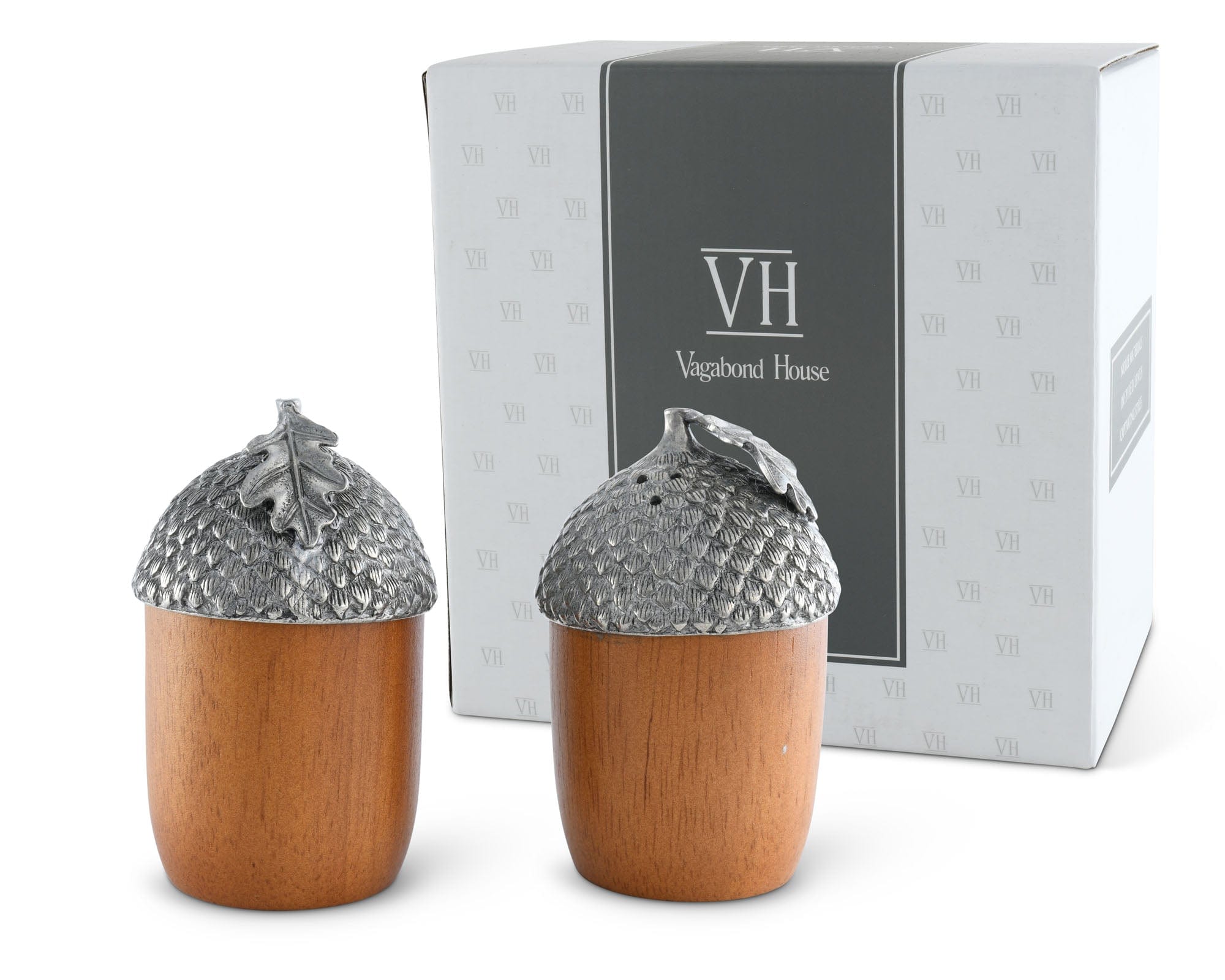 Vagabond House Majestic Forest Wood and Pewter Acorns Salt & Pepper Set