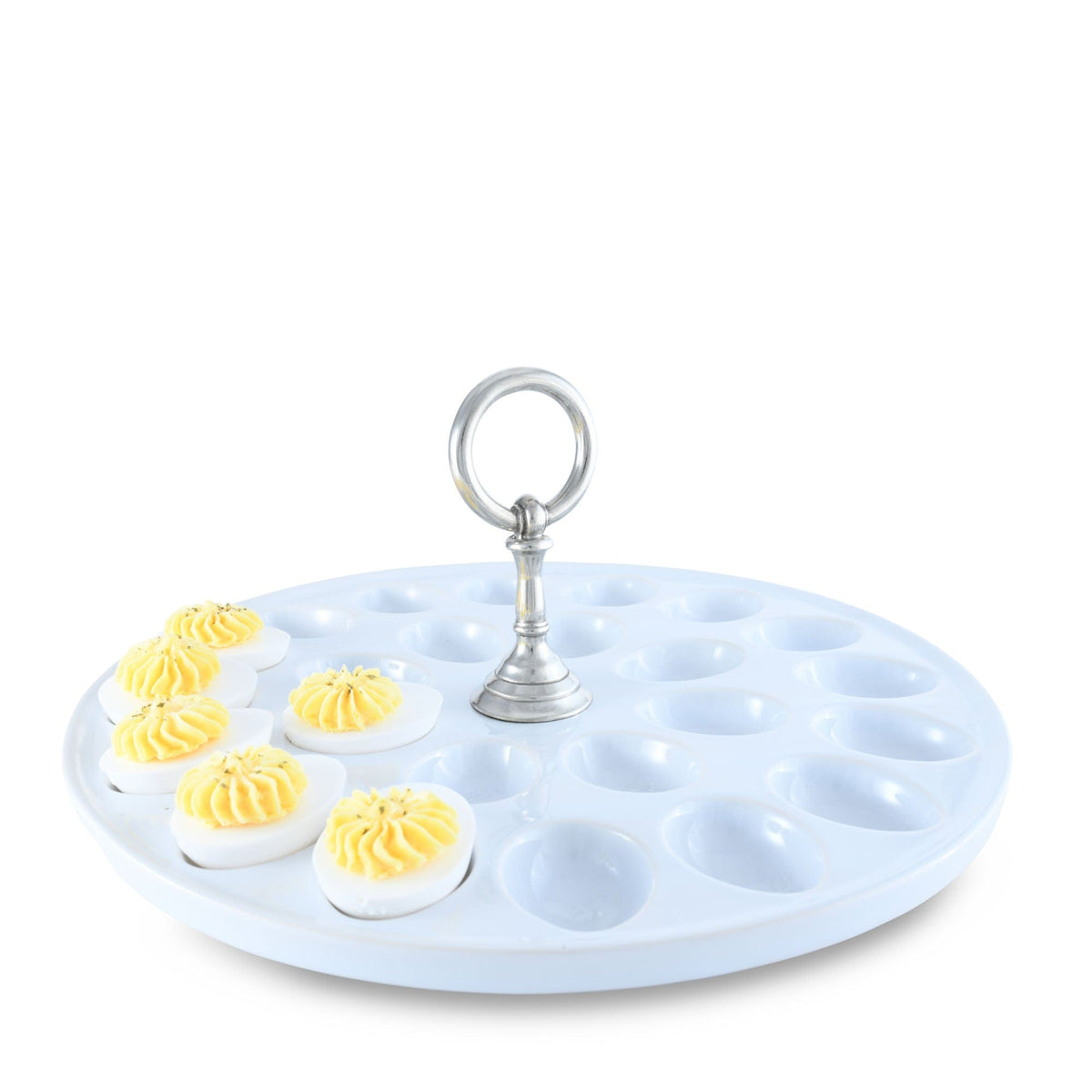 Vagabond House Medici Living Deviled Egg Tray with Pewter Classic Ring Handle