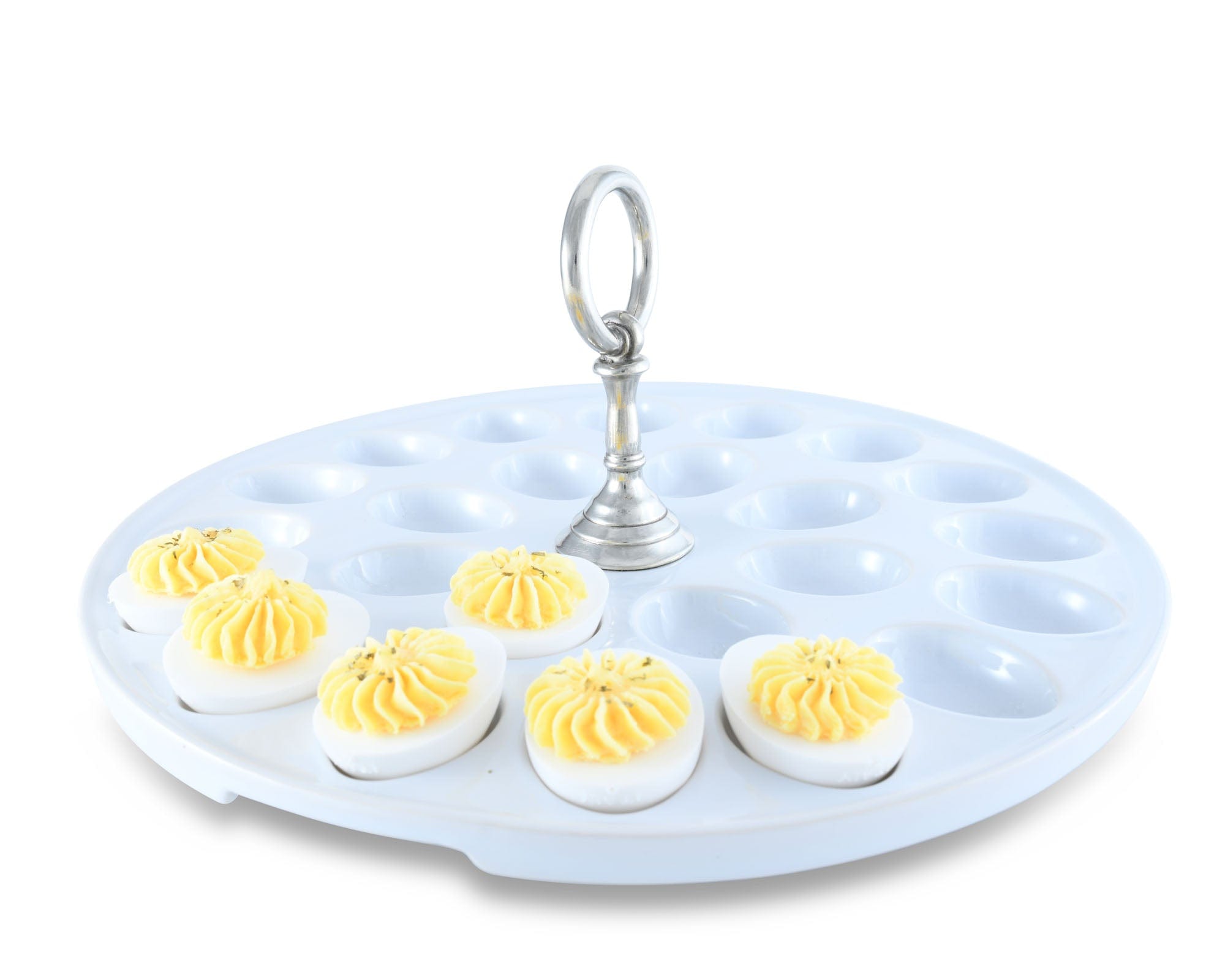 Vagabond House Medici Living Deviled Egg Tray with Pewter Classic Ring Handle