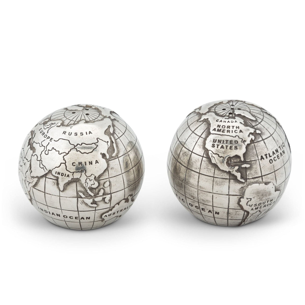 Vagabond House Medici Living Pewter World Globe Salt &amp; Pepper Set