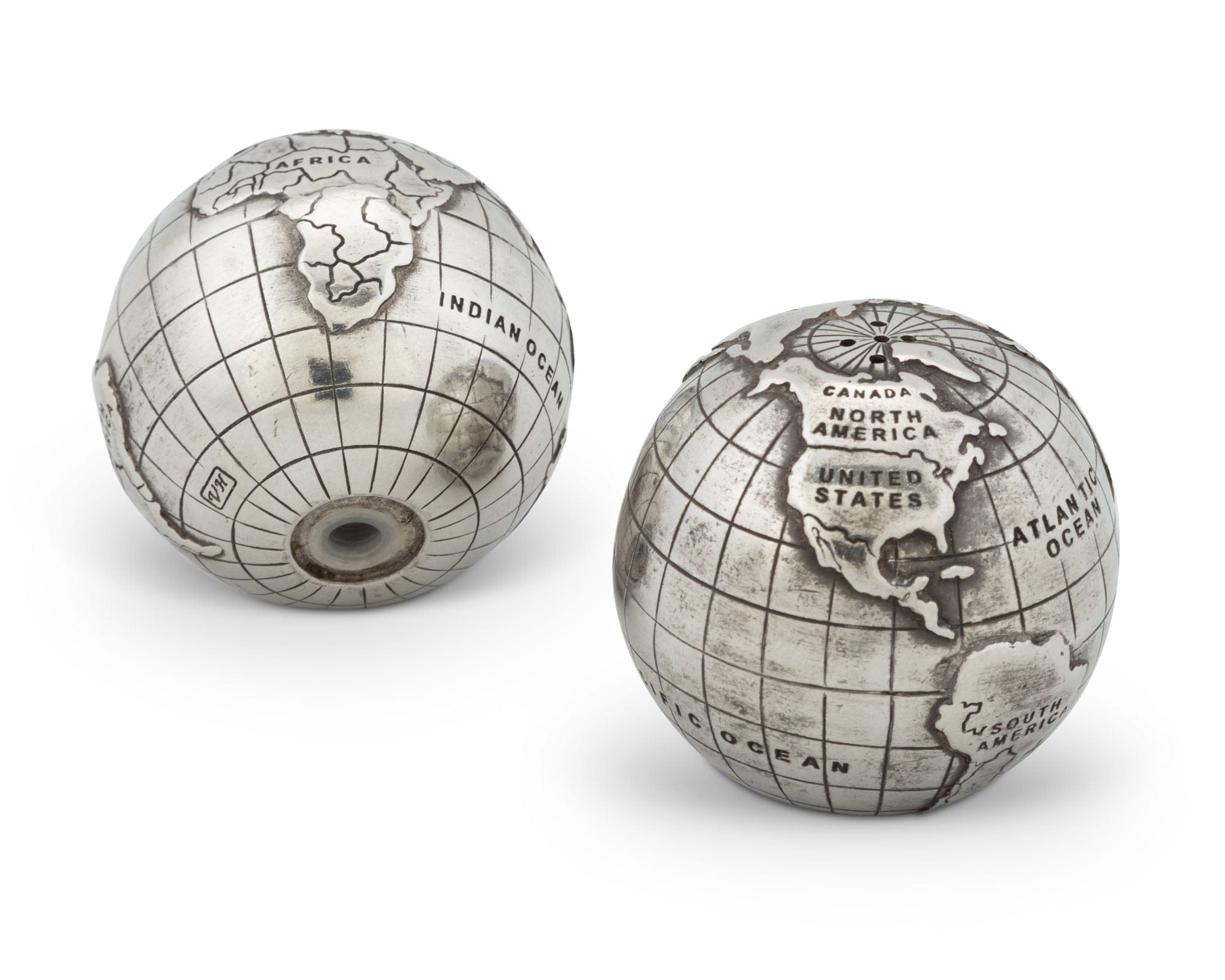 Vagabond House Medici Living Pewter World Globe Salt & Pepper Set