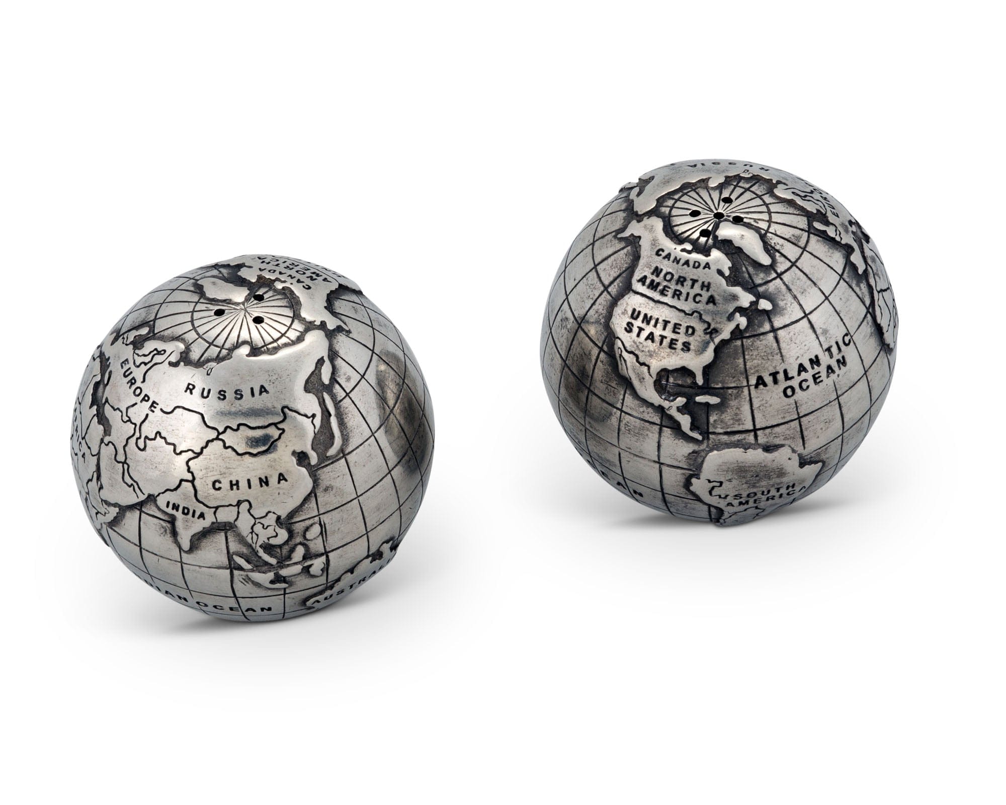 Vagabond House Medici Living Pewter World Globe Salt & Pepper Set