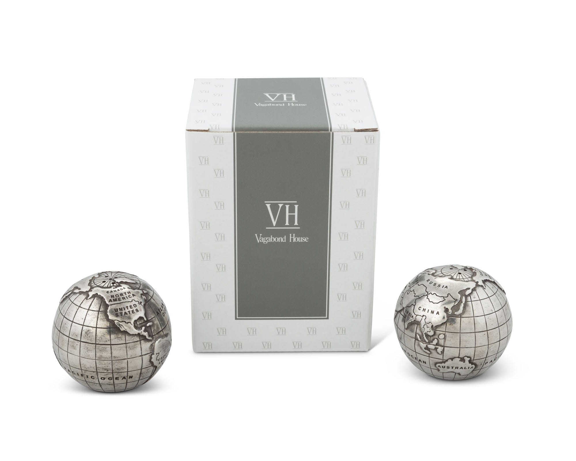 Vagabond House Medici Living Pewter World Globe Salt & Pepper Set