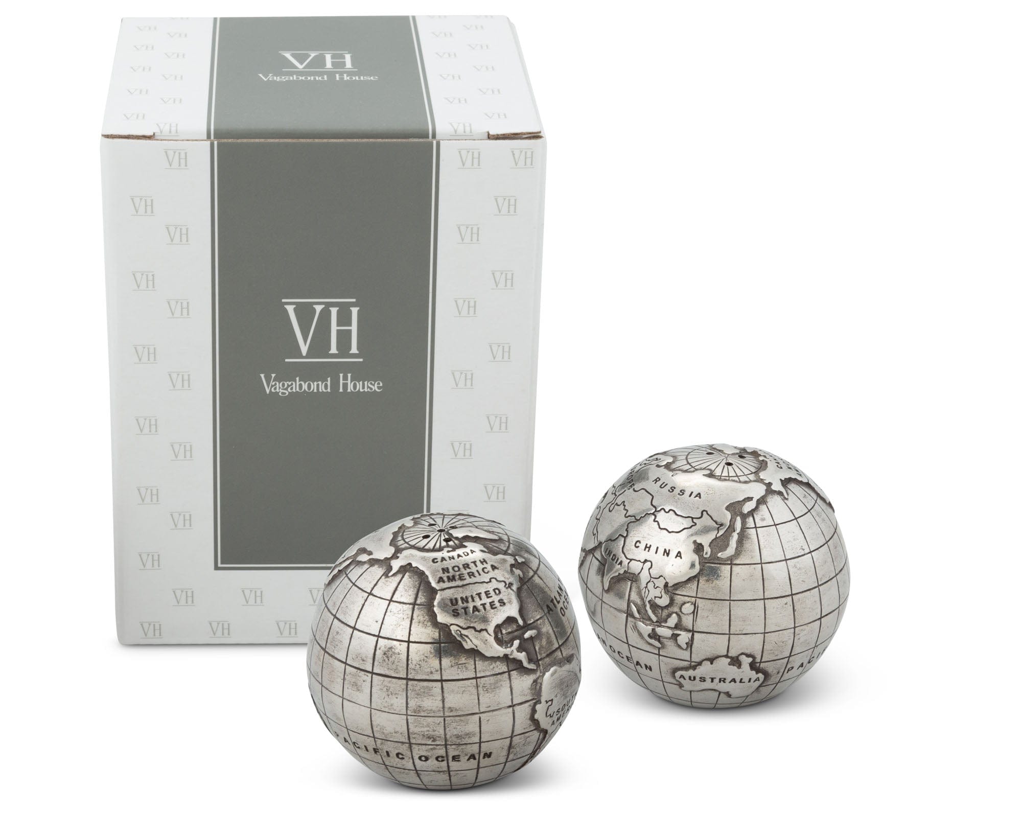 Vagabond House Medici Living Pewter World Globe Salt & Pepper Set