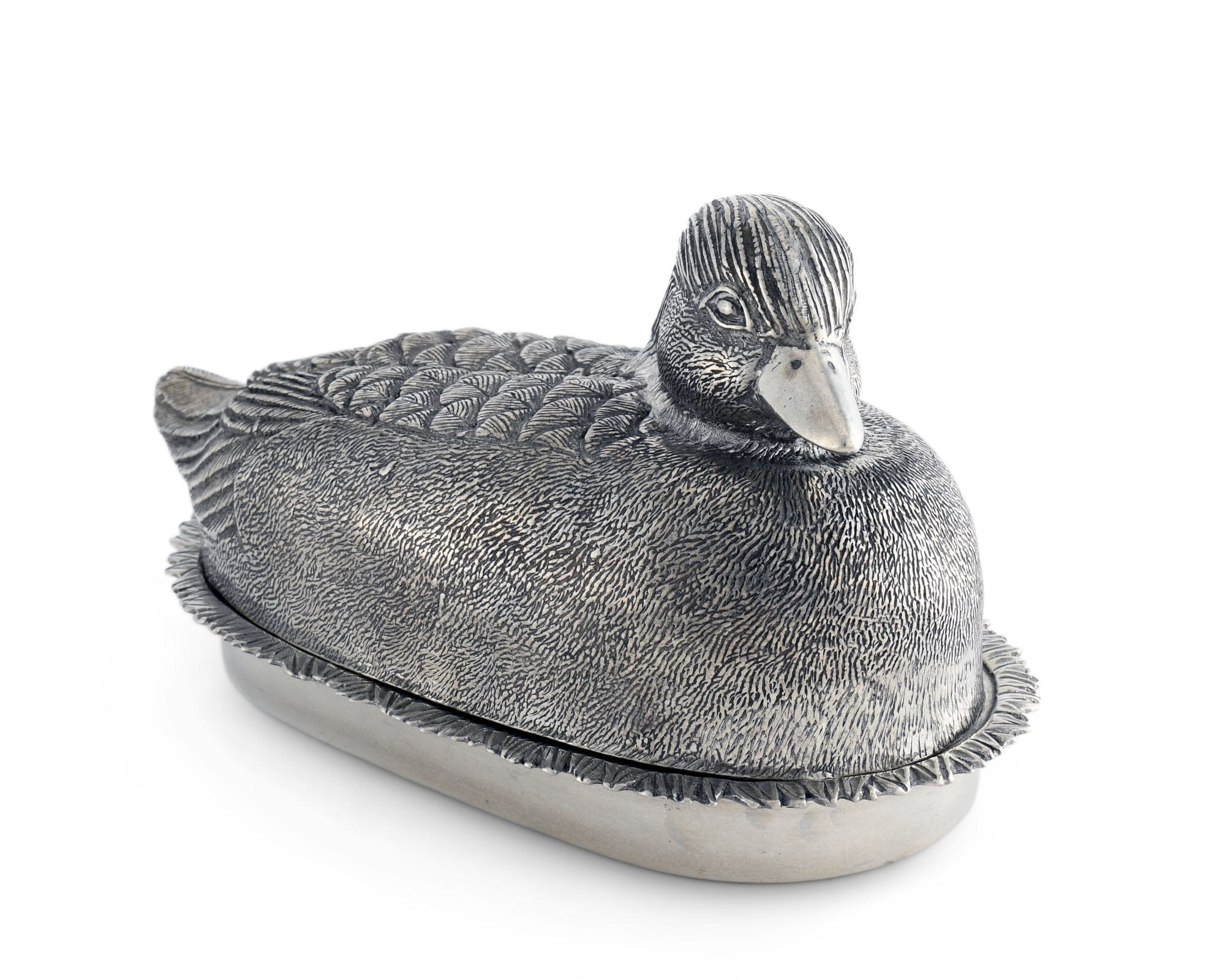 Vagabond House Morning Hunt Pewter Mallard Duck Butter Dish