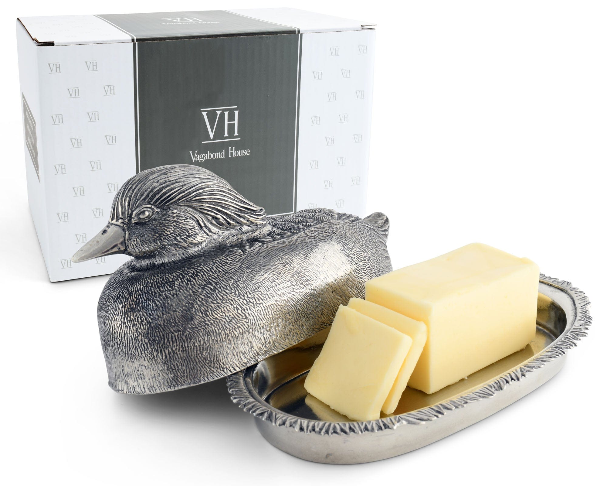 Vagabond House Morning Hunt Pewter Mallard Duck Butter Dish