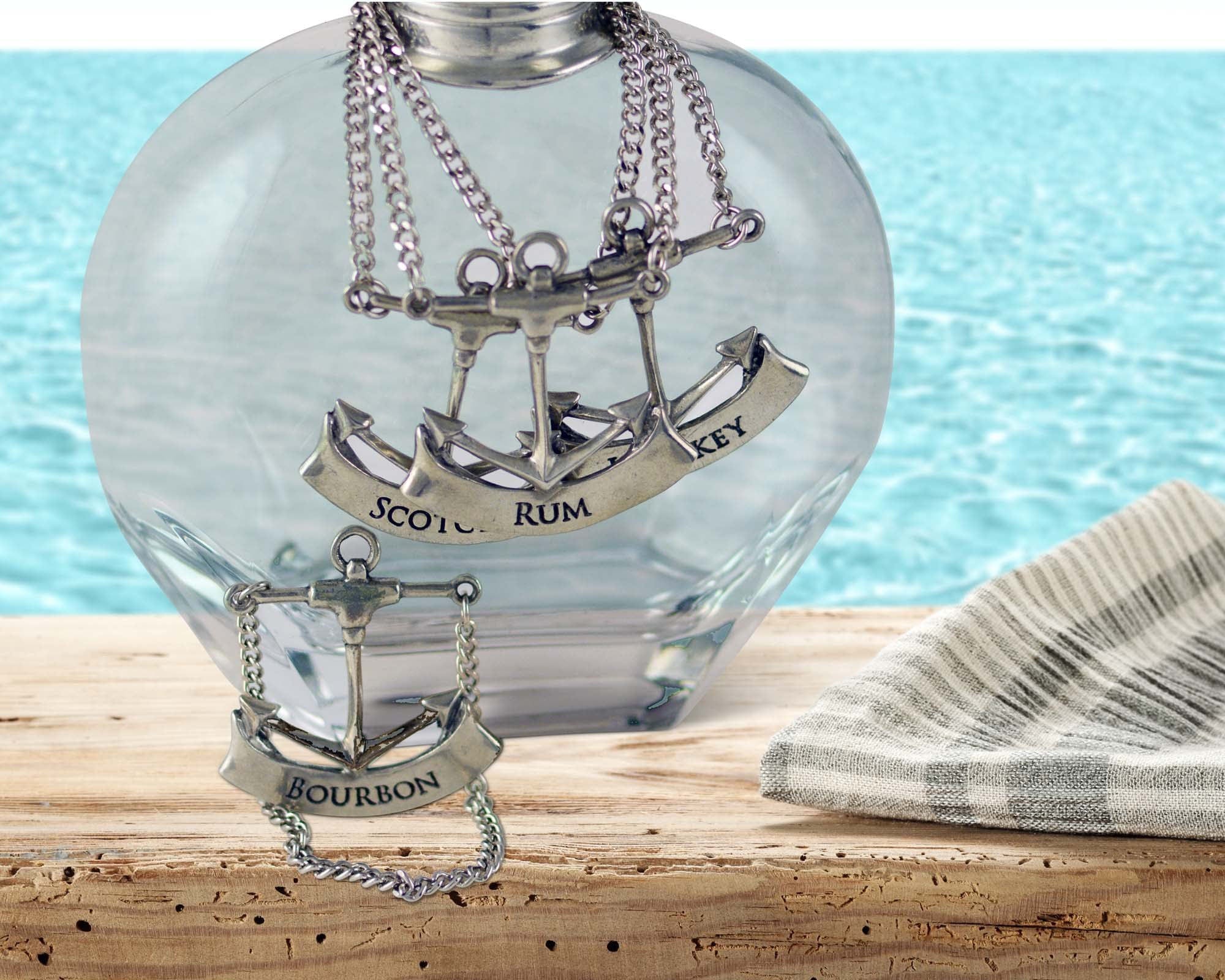 Vagabond House Sea and Shore Pewter Anchor Decanter Tags